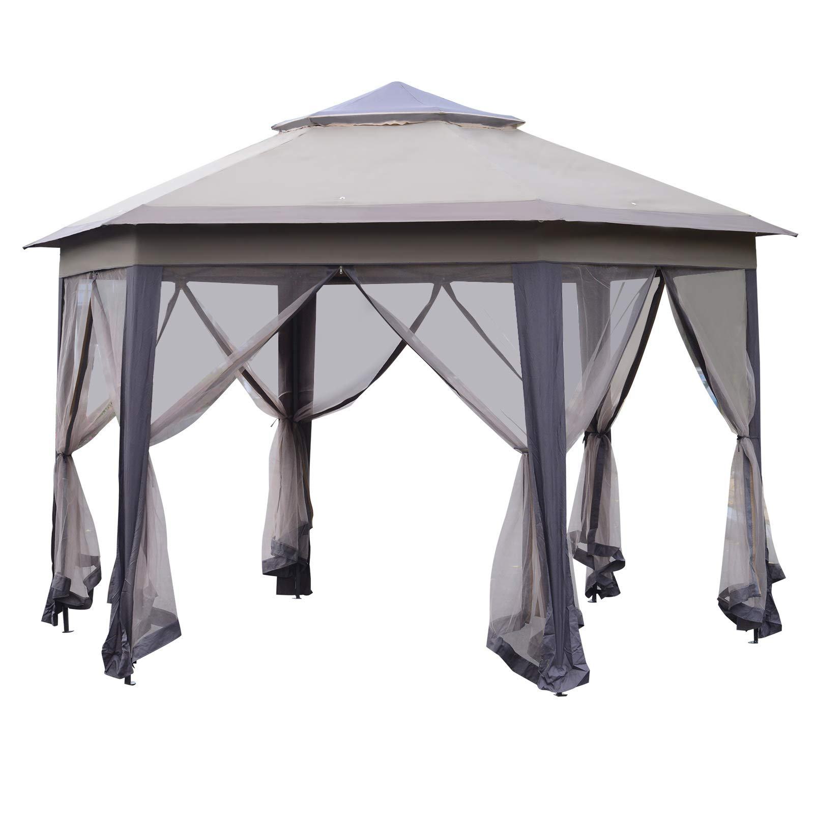 13' x 13' Pop-Up Double Roof Six-Sided Pavilion with Sheltering