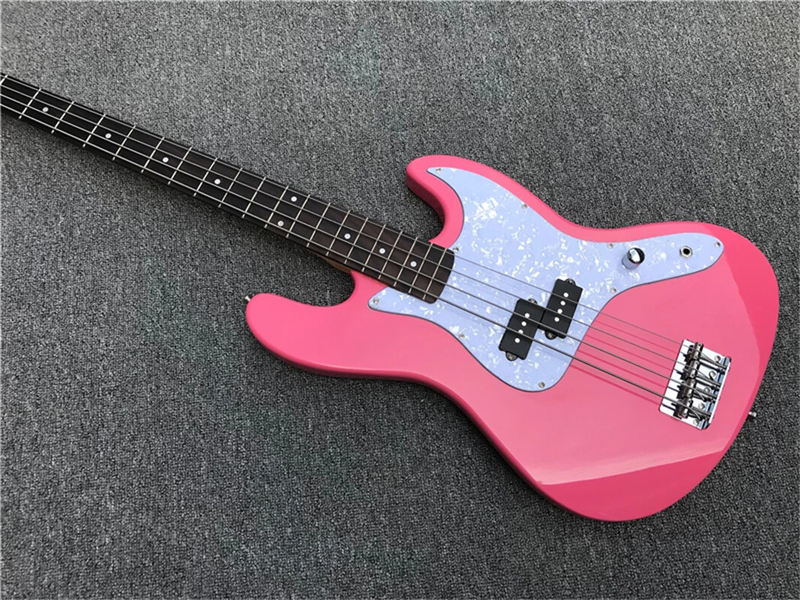 Factory Custom 4-strings Pink Electric Bass Guitar with White Pearl Pickguard