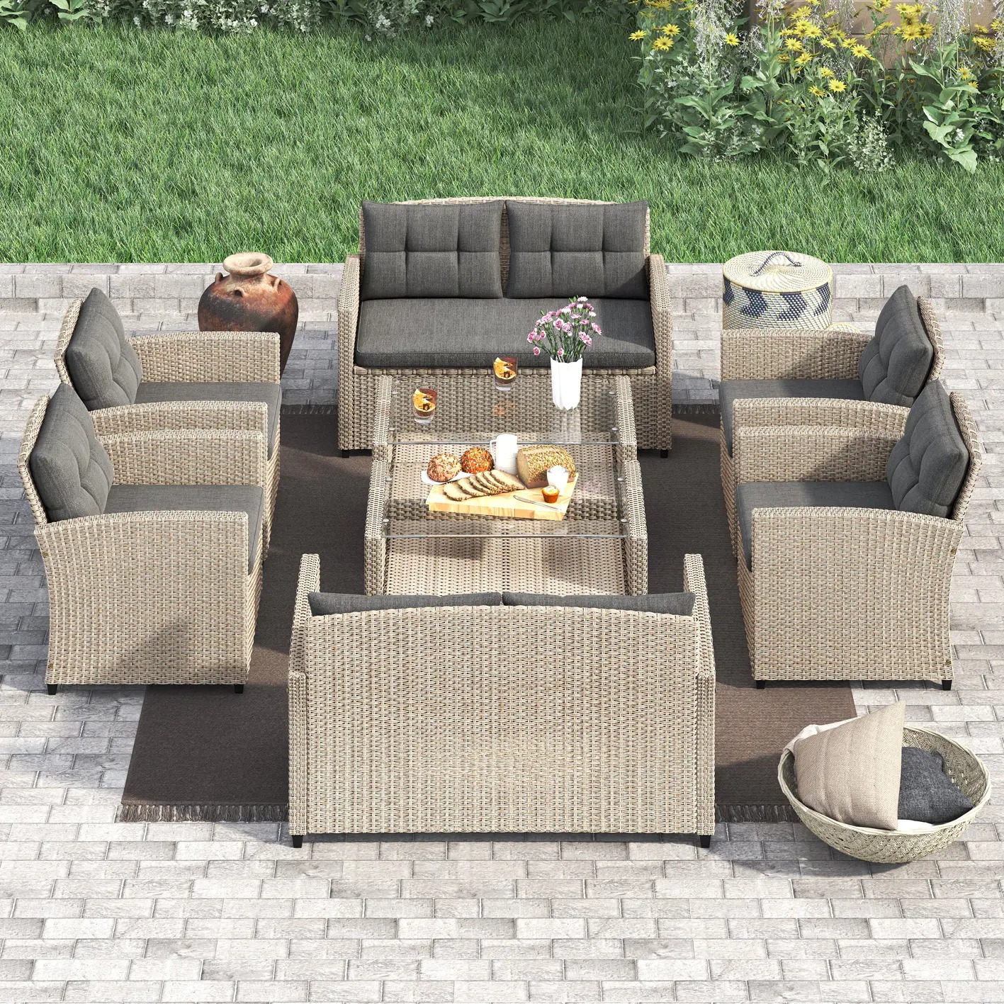 Corvus Armitage 8-piece Wicker Sofa Set with Cushions