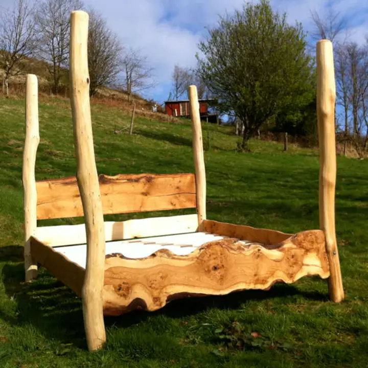 Rustic Oak Four Poster Tree Bed (comes with full size mattress)