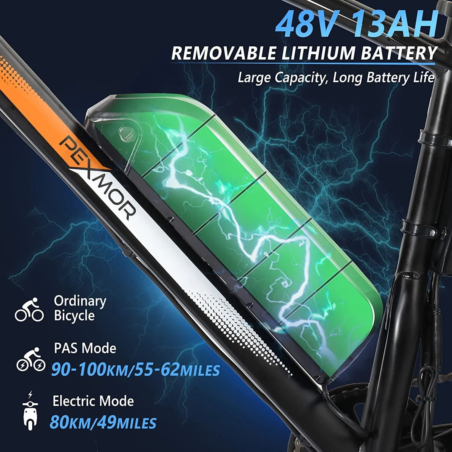 PEXMOR 26in Fat Tire Electric Mountain Bike, 500W, 48V 13Ah