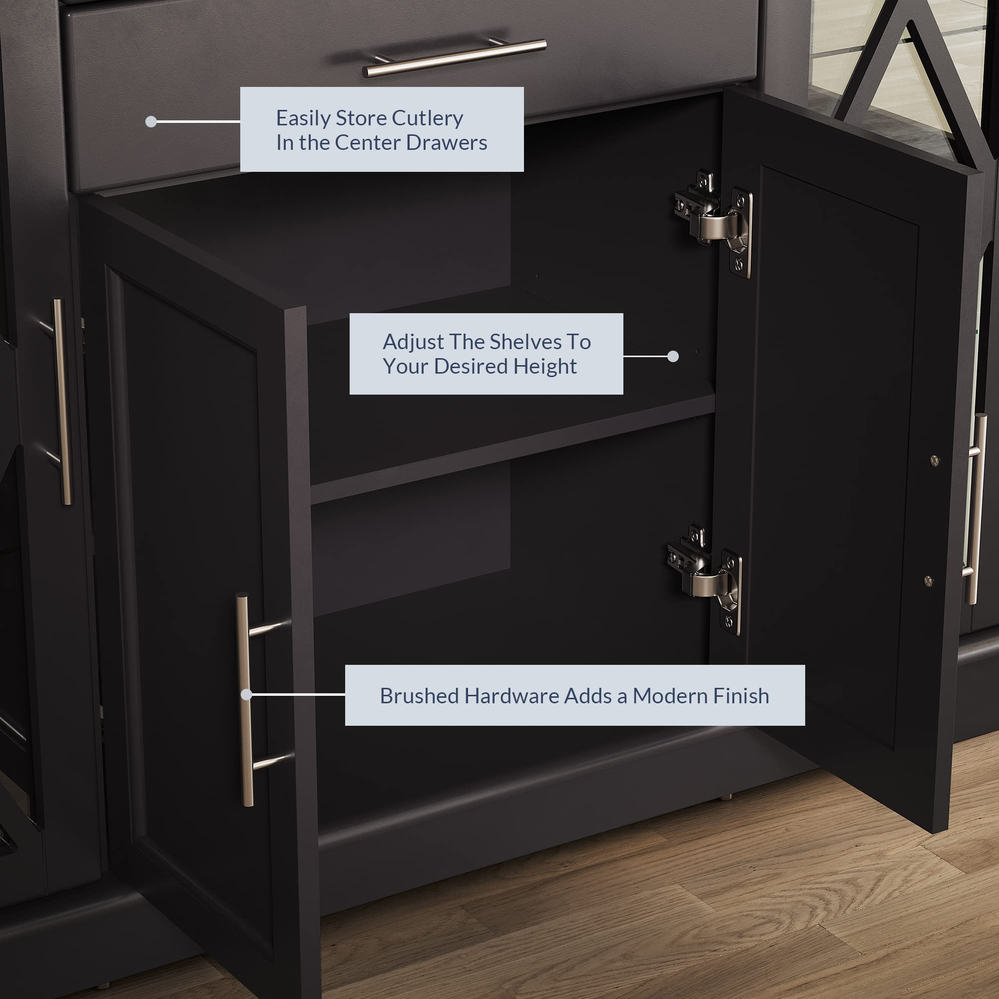 Wood 47 Inch Sideboard Buffet Storage Cabinet Console Sofa Table
