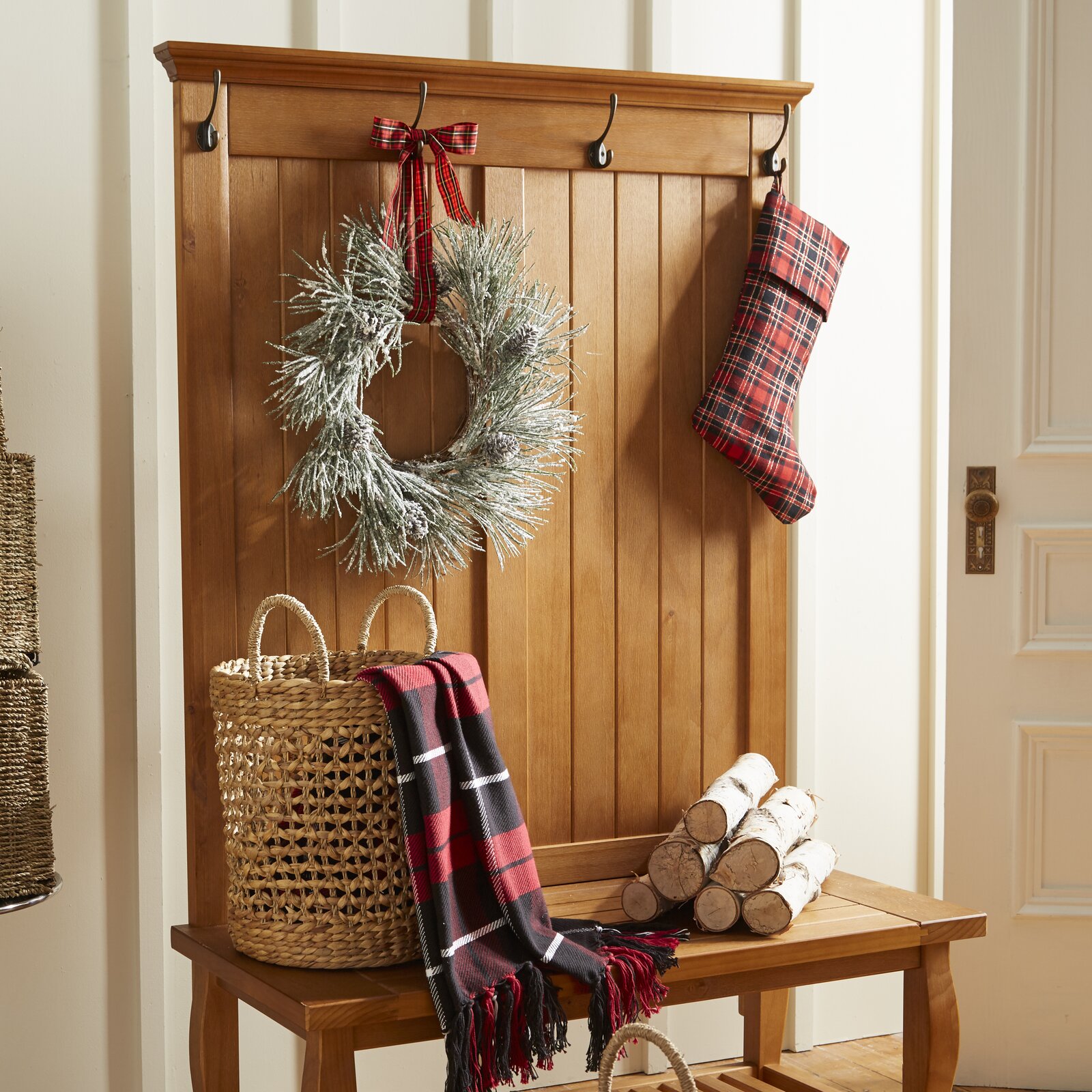 Bernnadette 40'' Wide Pine Solid Wood Hall Tree with Bench