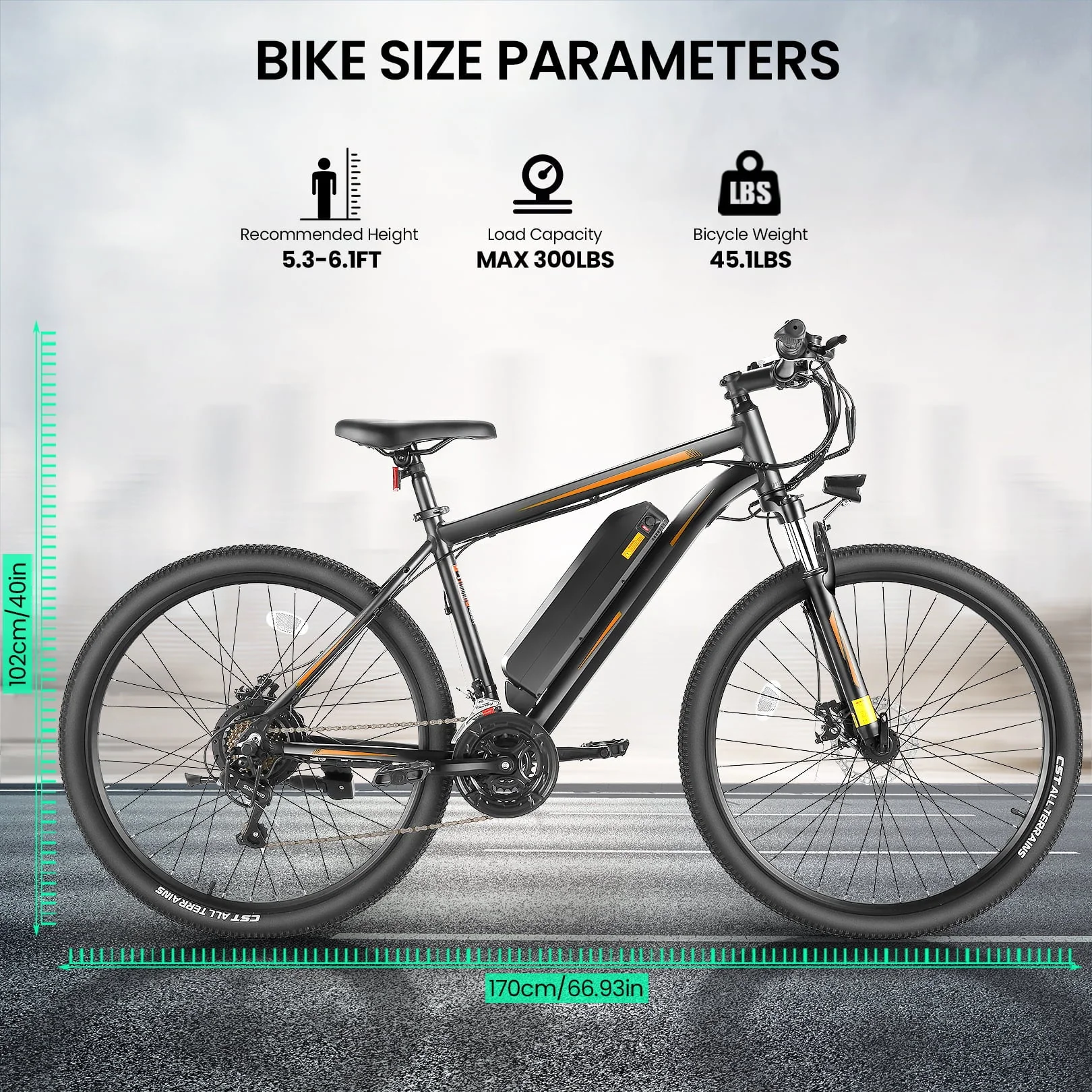 Funcid 26in Electric Mountain Bike, 350W, Orange