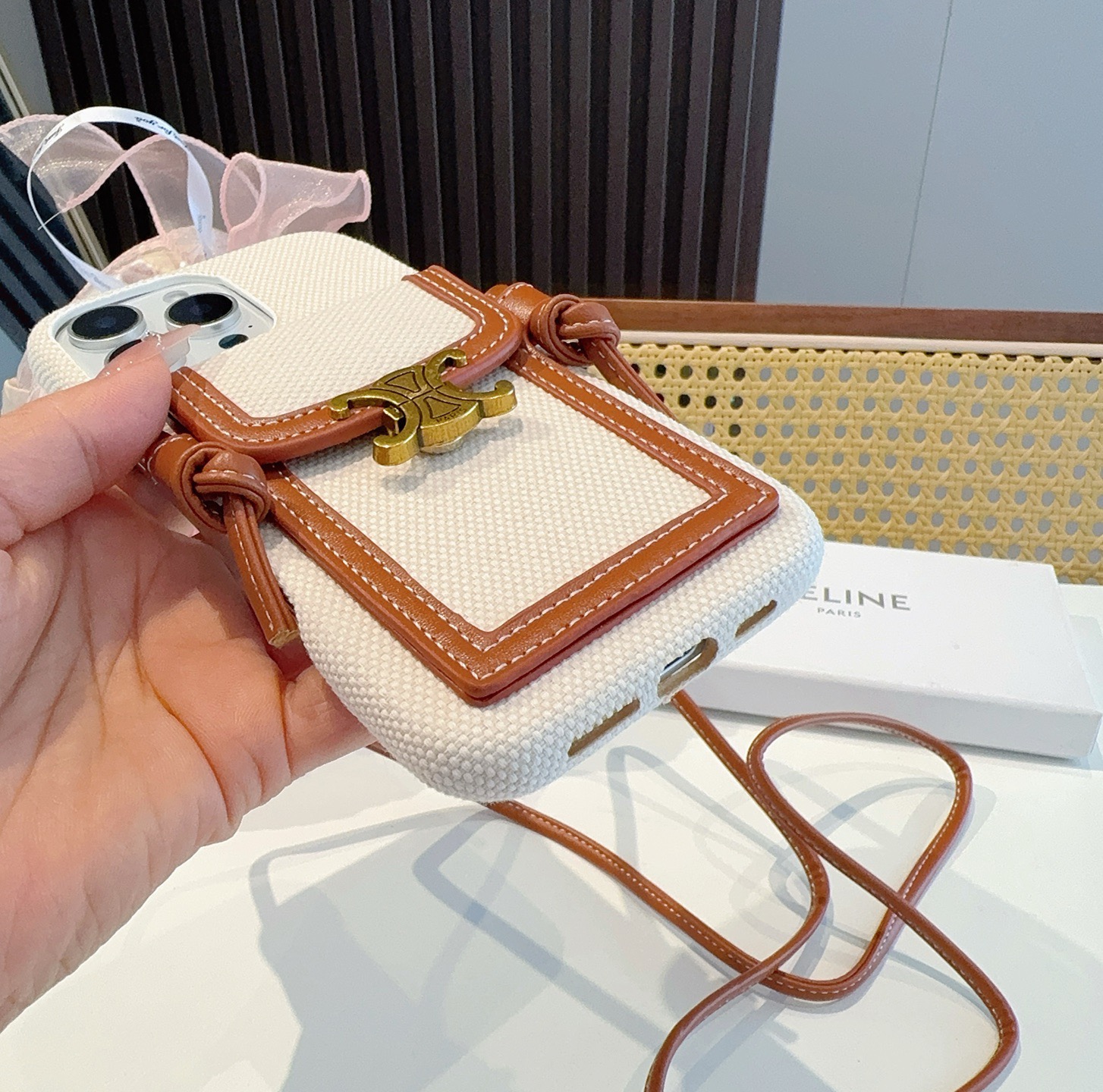 Celine Triomphe Monogram Card Slot Crossbody Phone Case