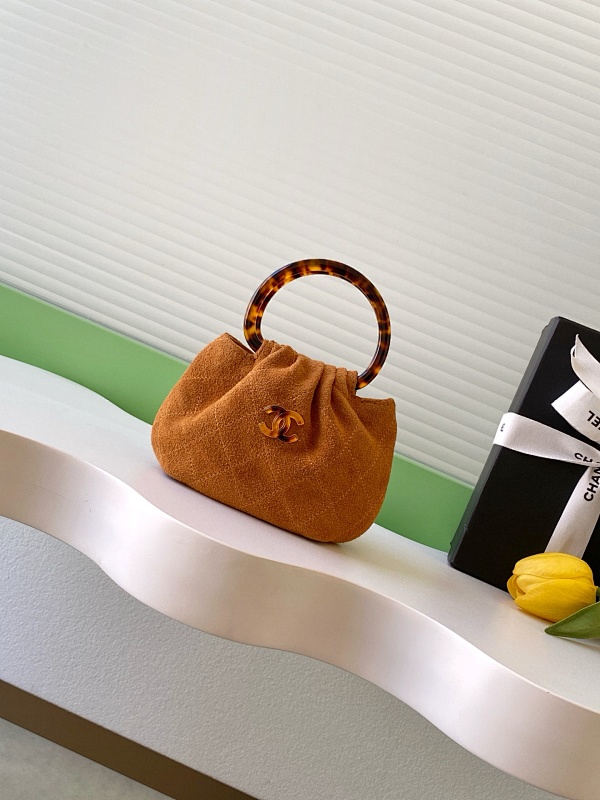 Chanel Suede Tortoiseshell Handle Bag Tan