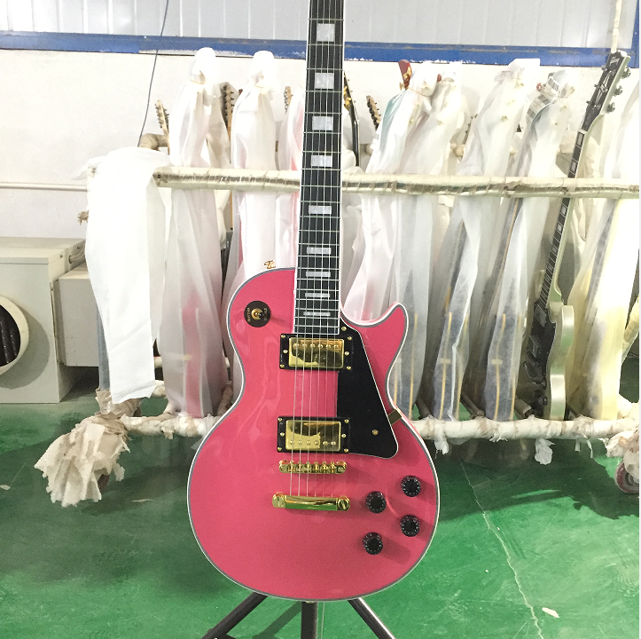 LP Electric Guitar Pink H-H Pickups Gold Hardware Guitar 6 strings Top