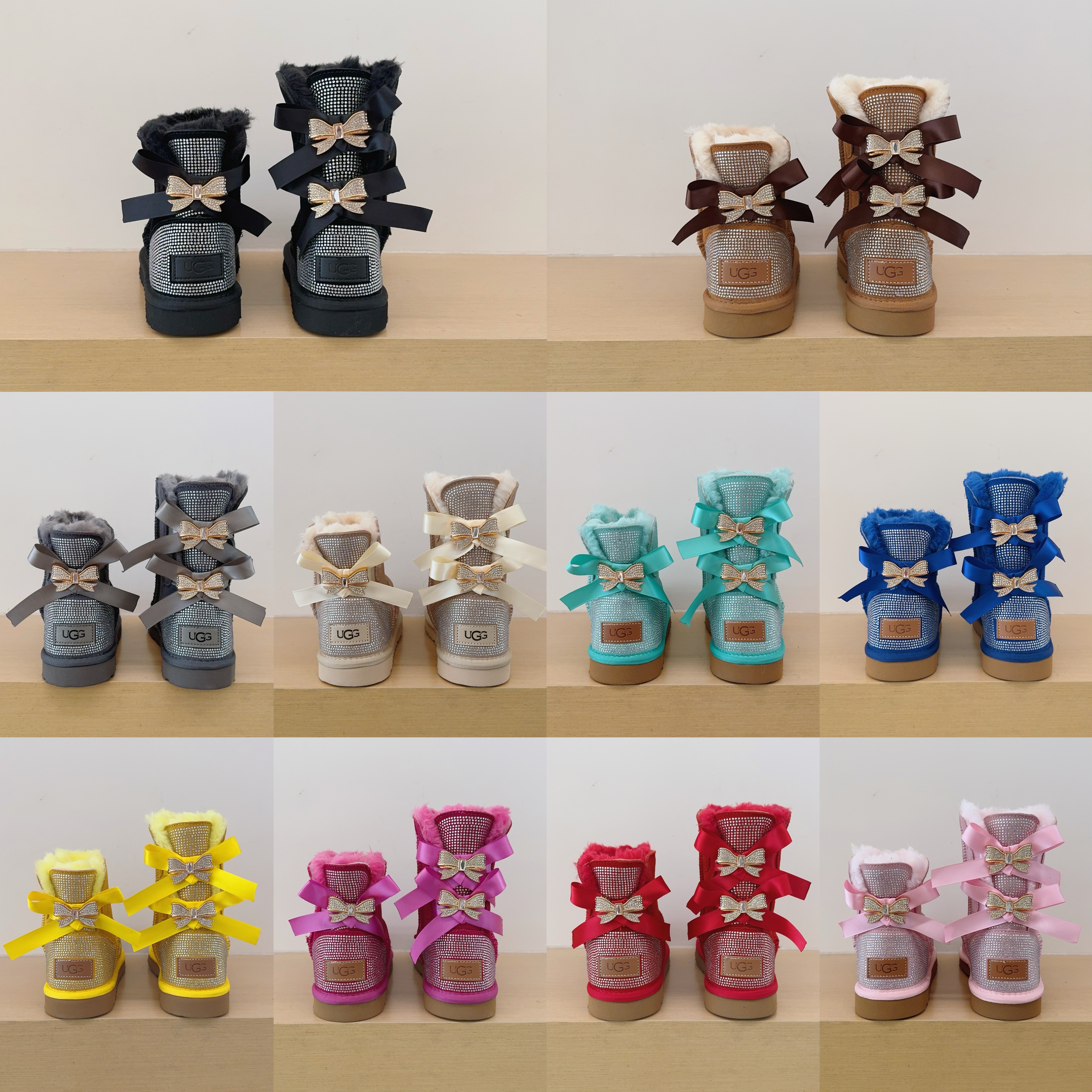 UGG Kids 3280 Double Ribbon Rhinestone Shoes