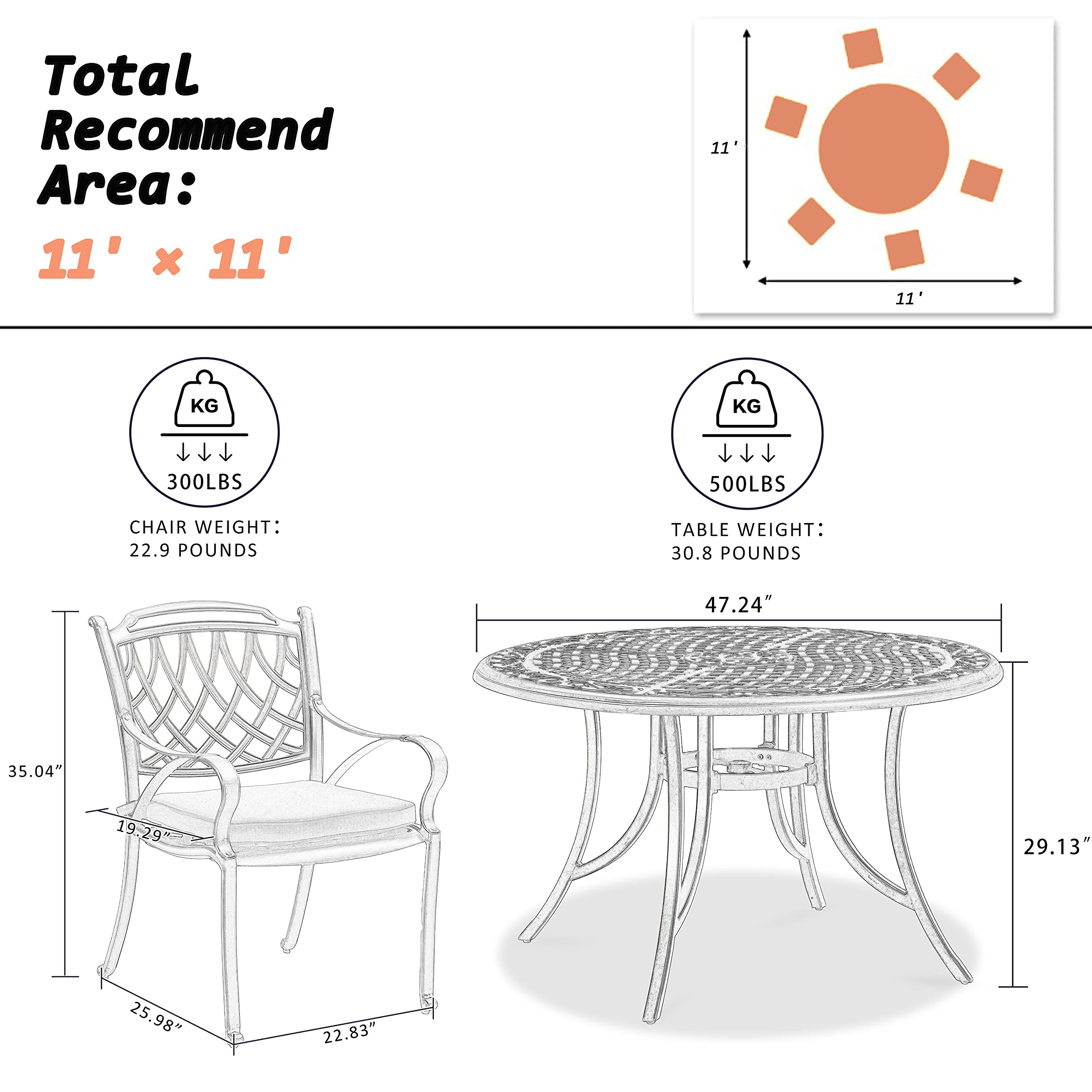 Patio Dining Set Cast 7-Pc Furniture Set with Dining Armchairs