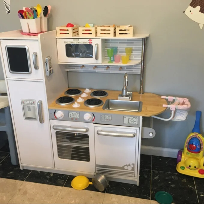 Uptown White Wooden Play Kitchen with Play Phone & Chalkboard
