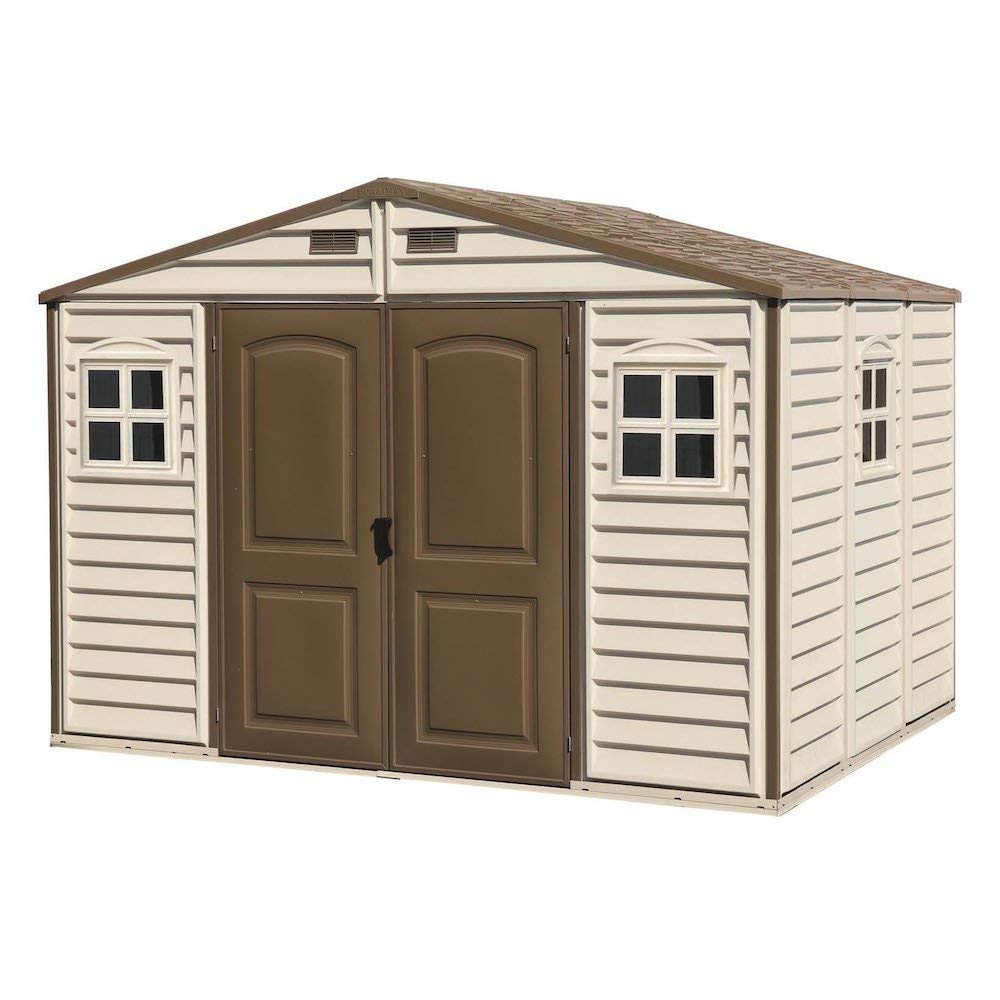 10x8 Feet V2 Wood Side Vinyl Shed - Ivory/Brown