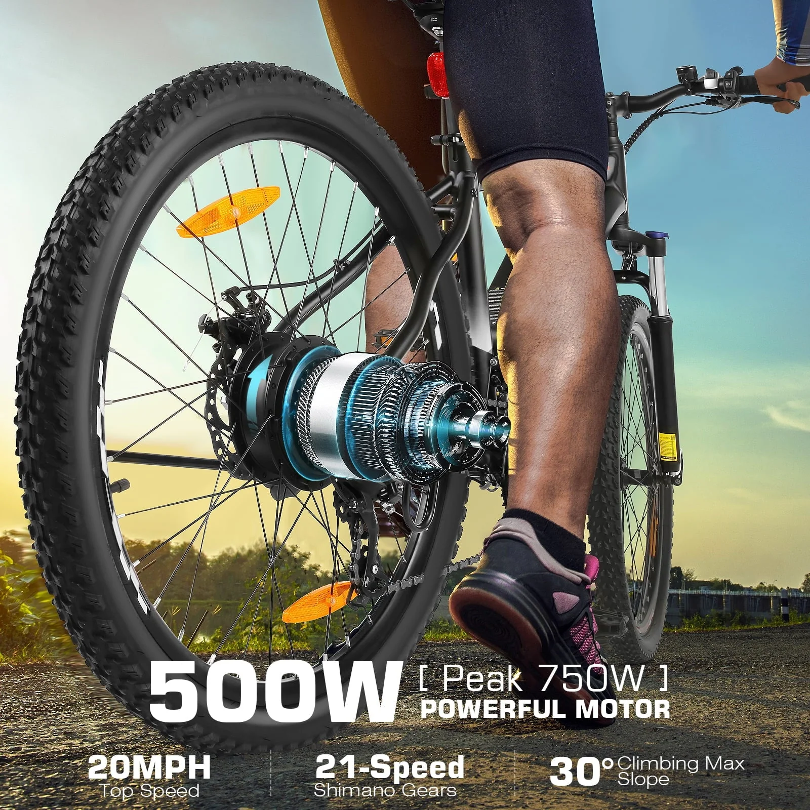 Funcid 26in Electric Mountain Bike, 500W, 48V 10.4Ah