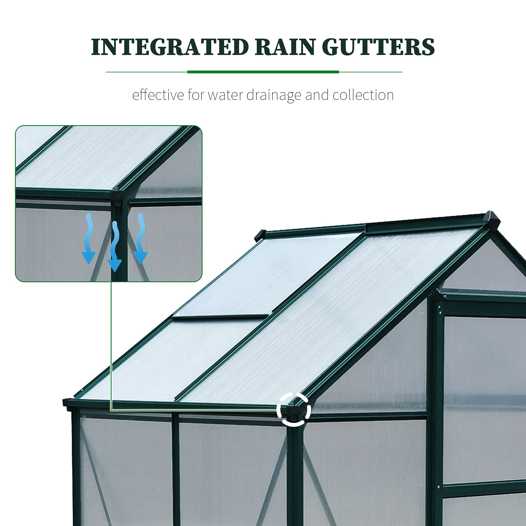 6'x4'x7' Polycarbonate Greenhouse Walk-in Plant Greenhouse for