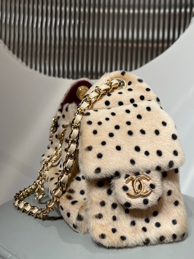 Chanel Mini 25 Spotted Shearling Fur Drawstring Bucket Bag Chain Shoulder Bag (Top quality)