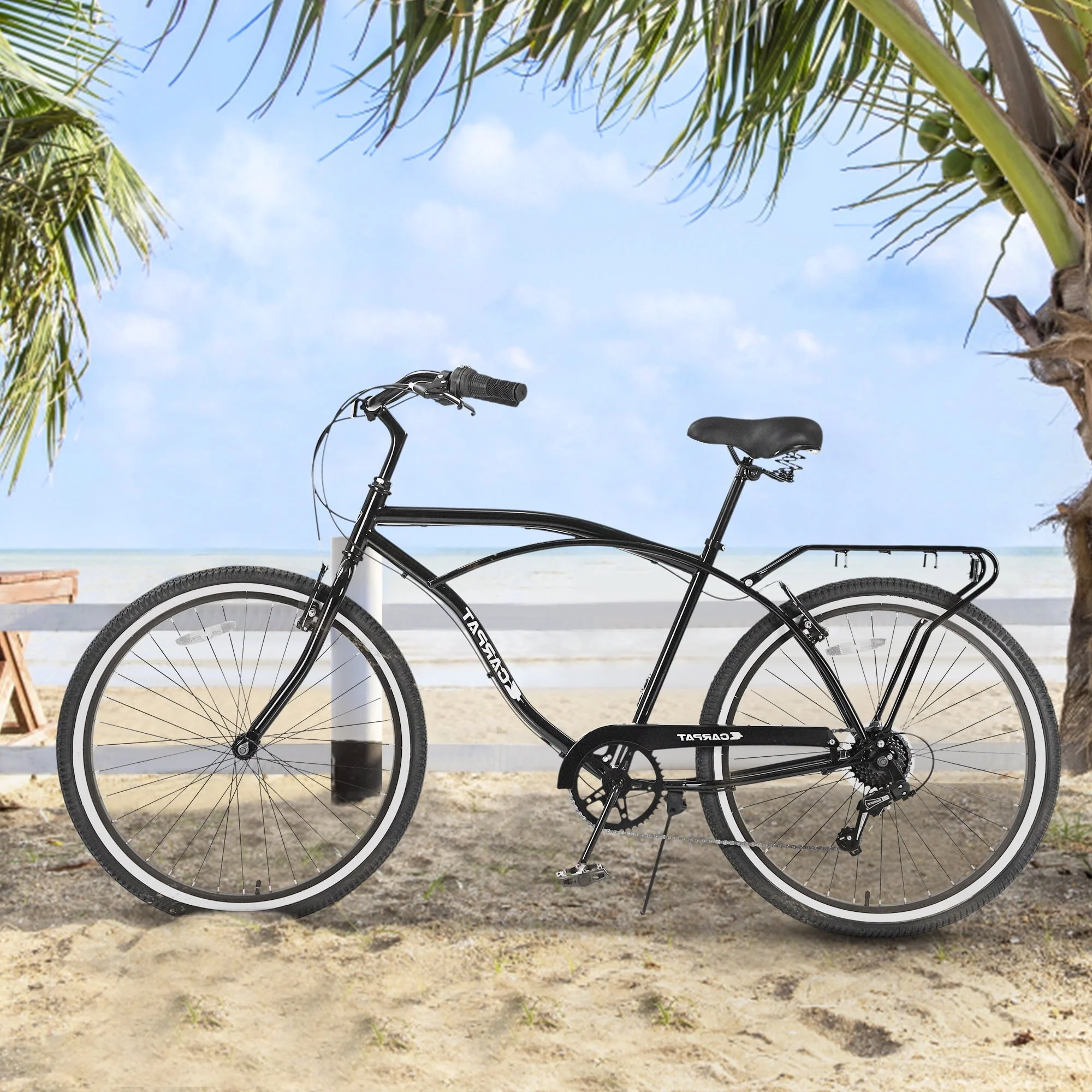 26in Beach Cruiser Bicycle, 7-Speed, Black