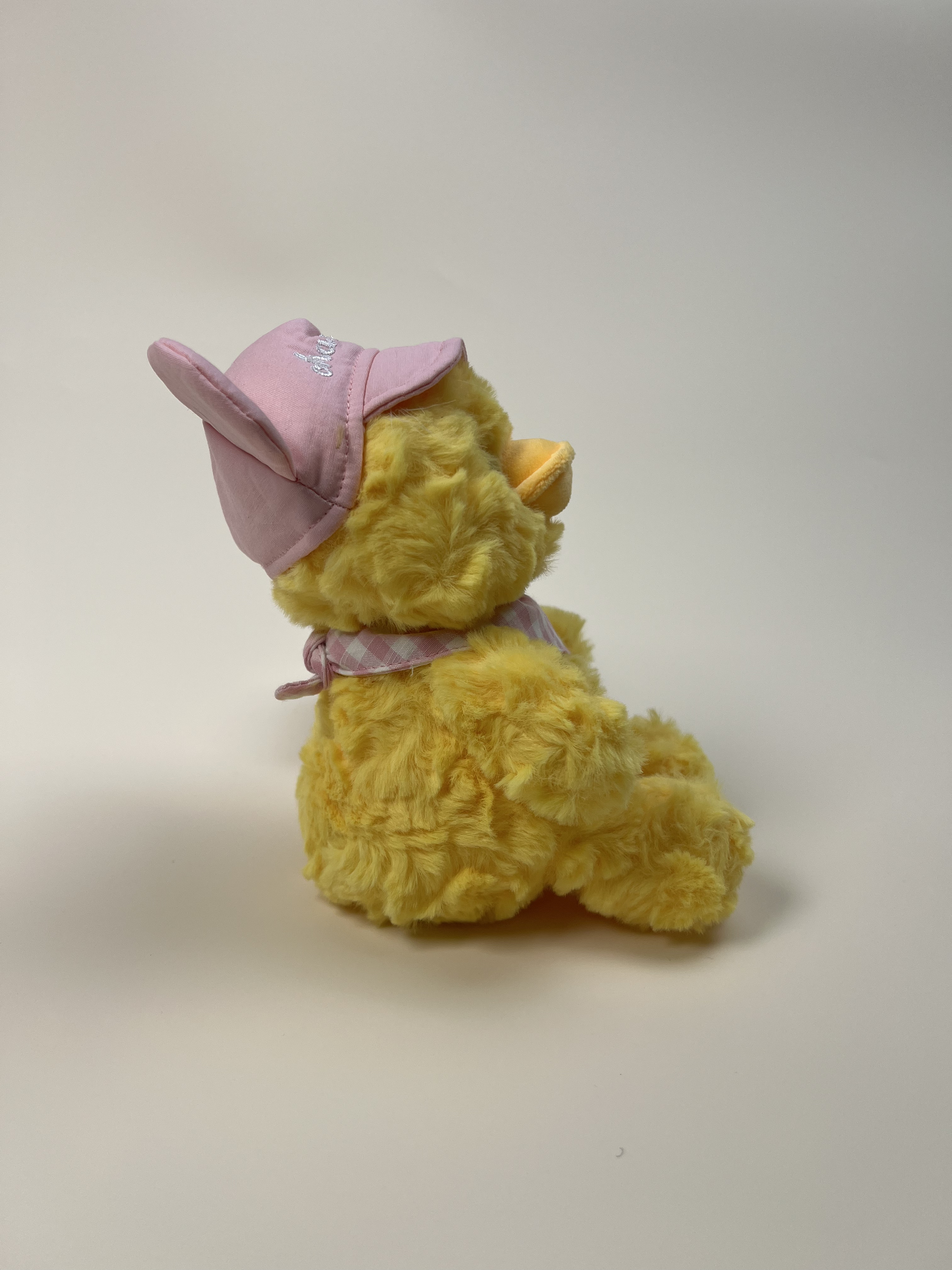 Pink-Hatted Checkered Yellow Duck Plush Toy