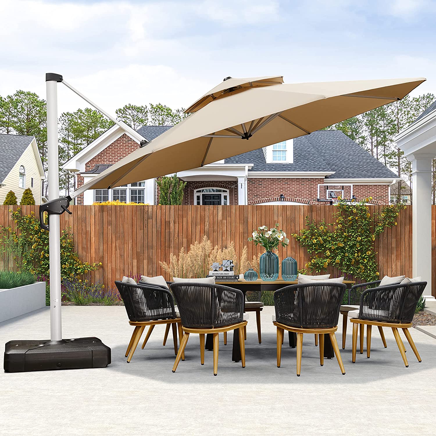 13 Ft Double Top Round Deluxe Patio Umbrella Offset Hanging