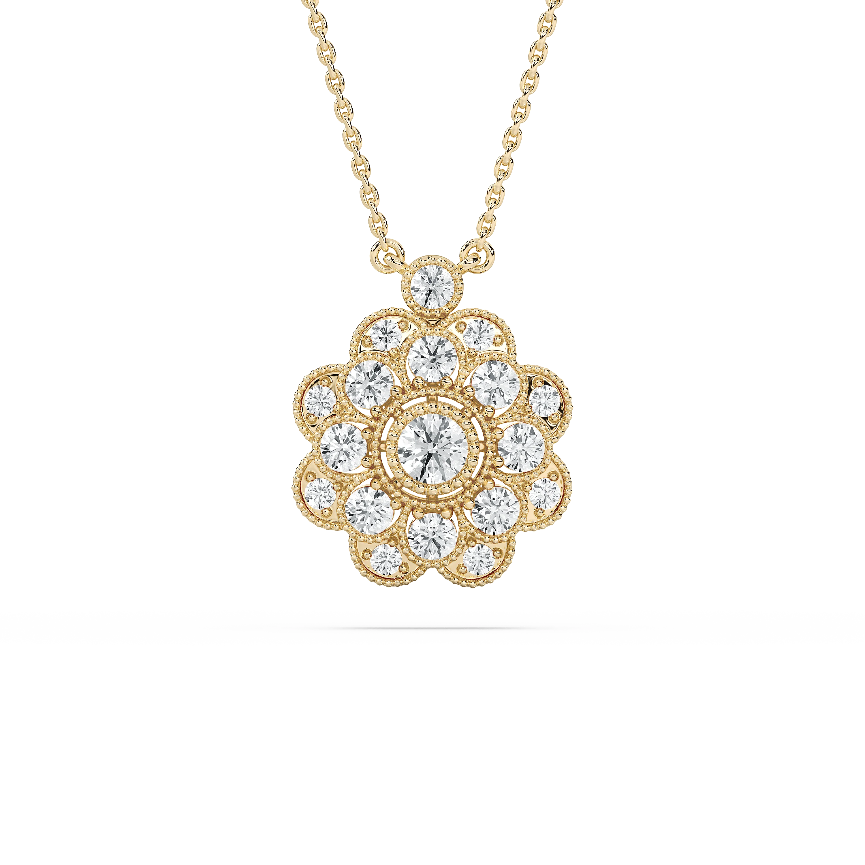 7/8 ctw Round Lab Grown Diamond Beaded Peony Pendant  - 18 Inches