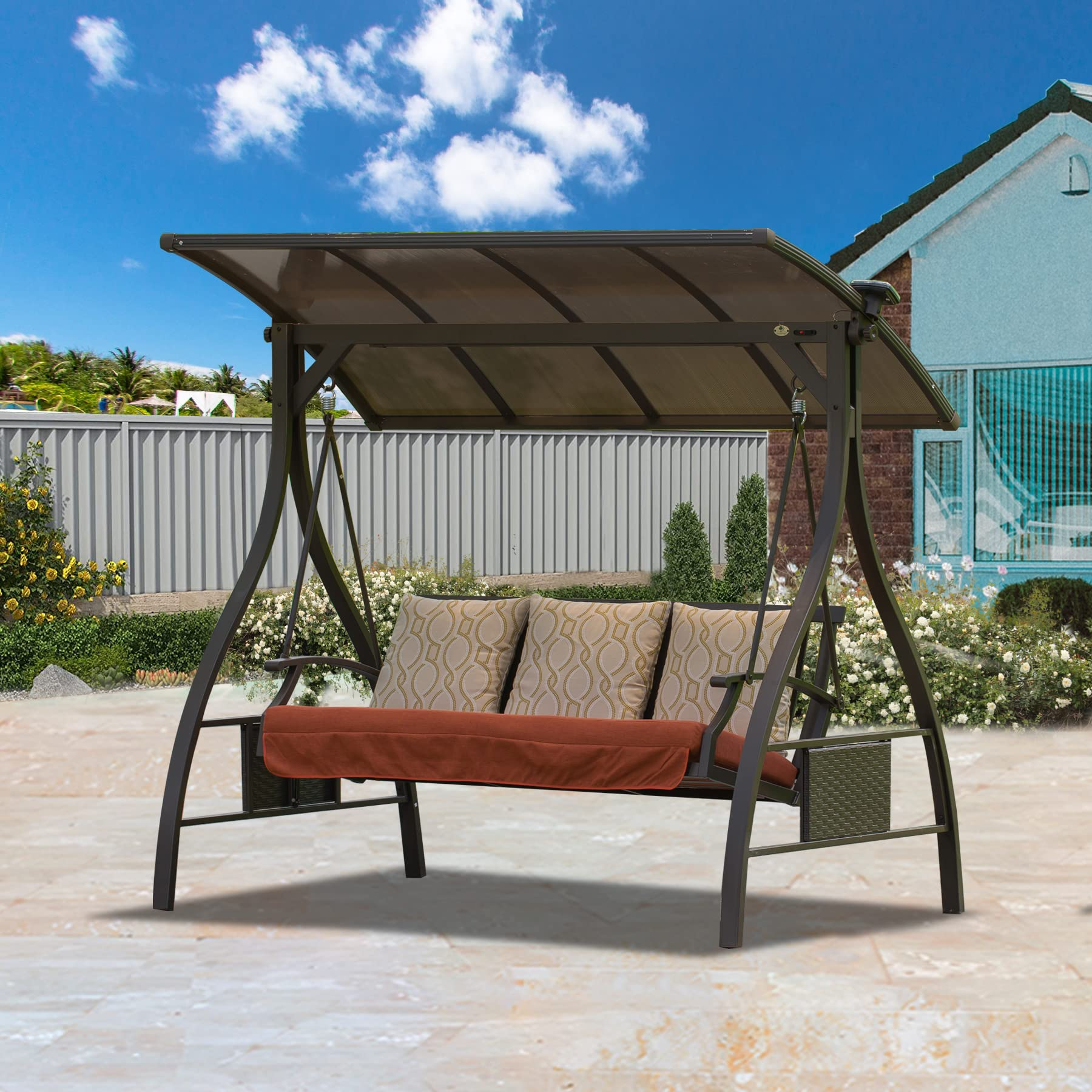 Patio Porch Swing 3 Person Adjustable Canopy Deluxe Hammock