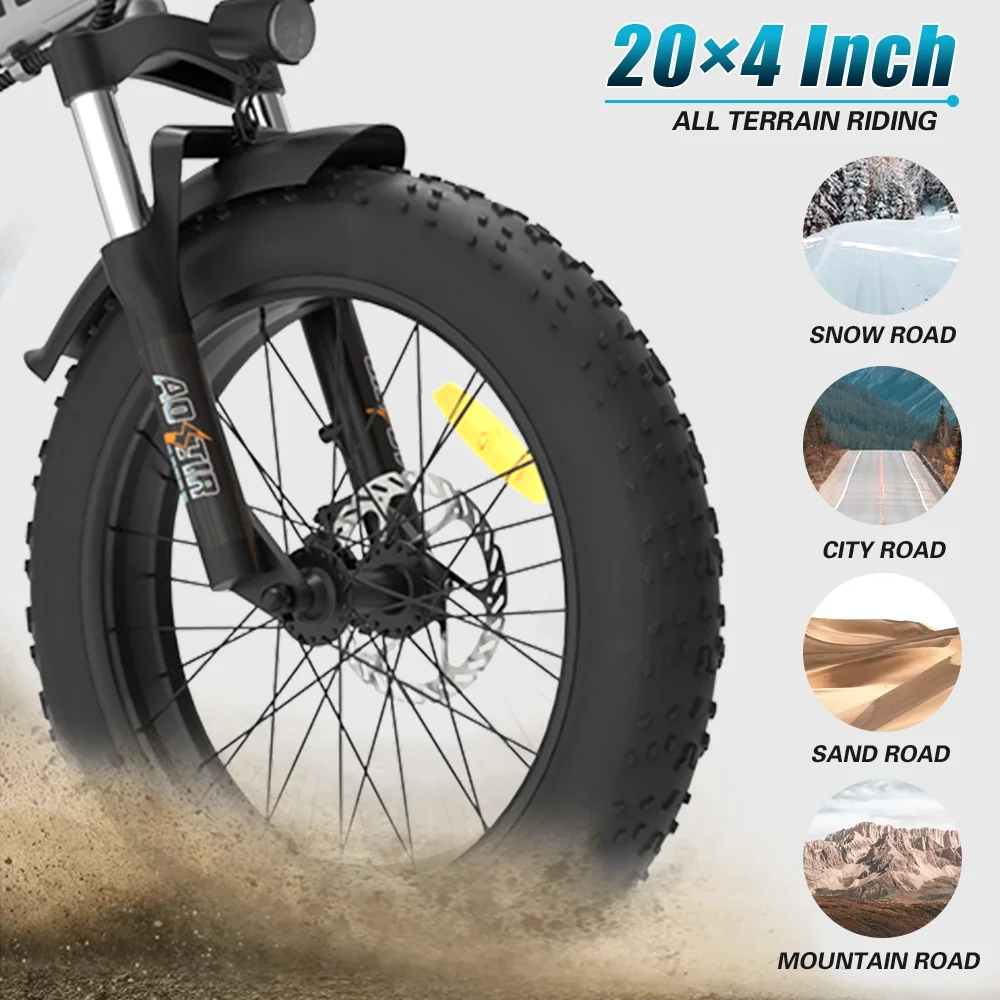 Aostirmotor 20in Folding Fat Tire Electric Bike, 750W, 48V 12.5Ah