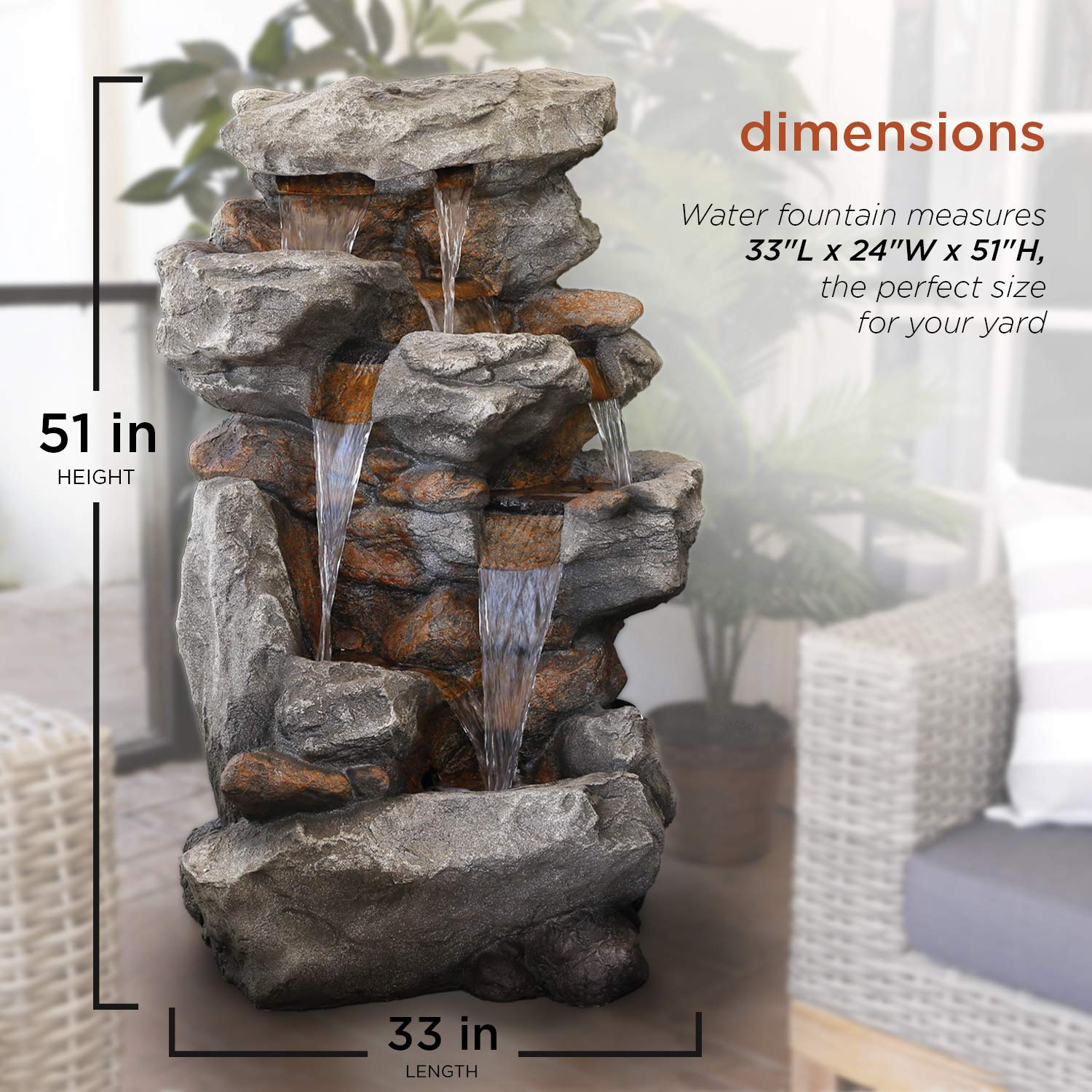 Rainforest Rock Tiered LED Lights Floor Fountain