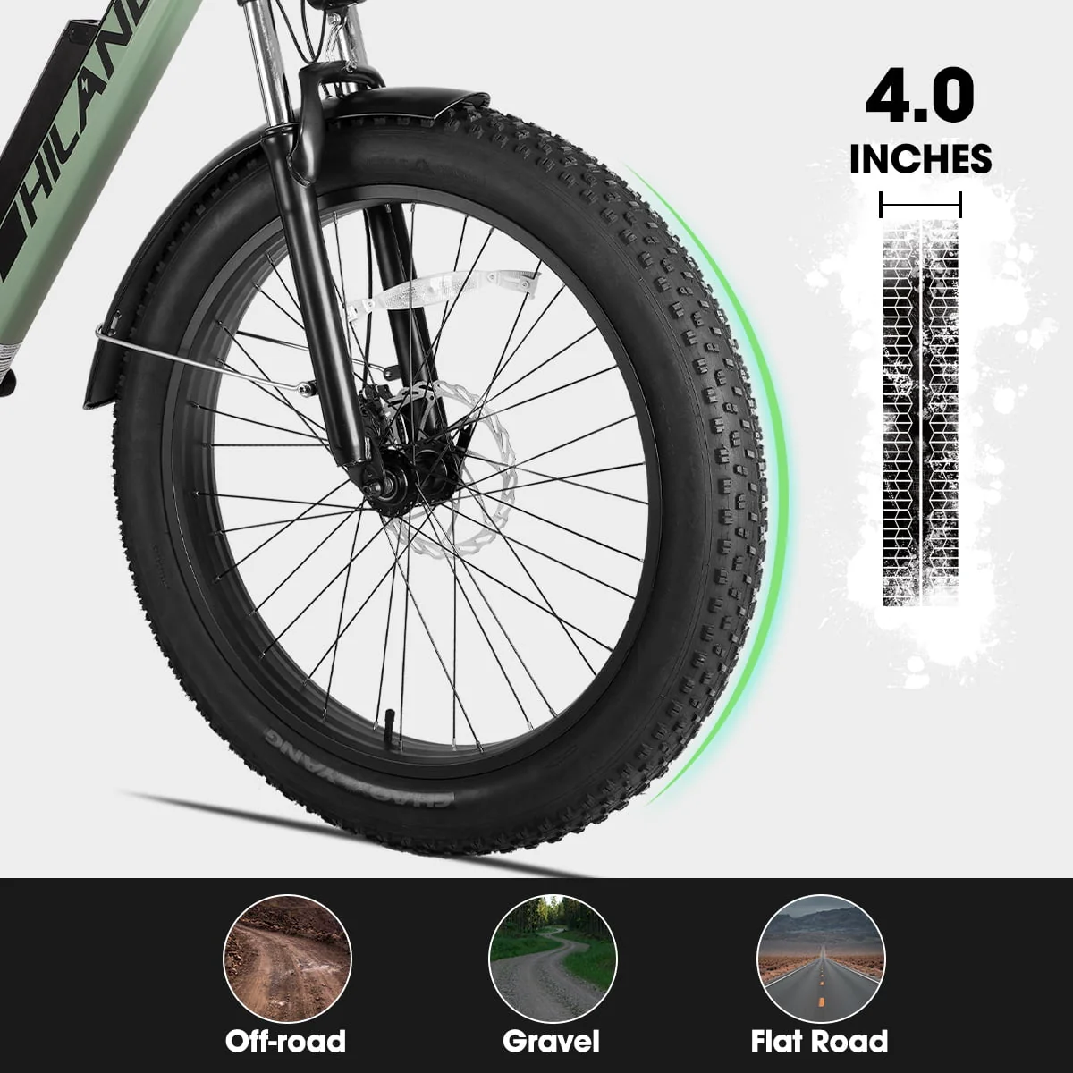 Hiland 26in Fat Tire Electric Mountain Bike, 750W, 48V