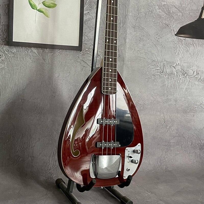 4 Strings Brown Electric Bass Semi-Hollow Body Drop Shape Rosewood Fretboard 21F