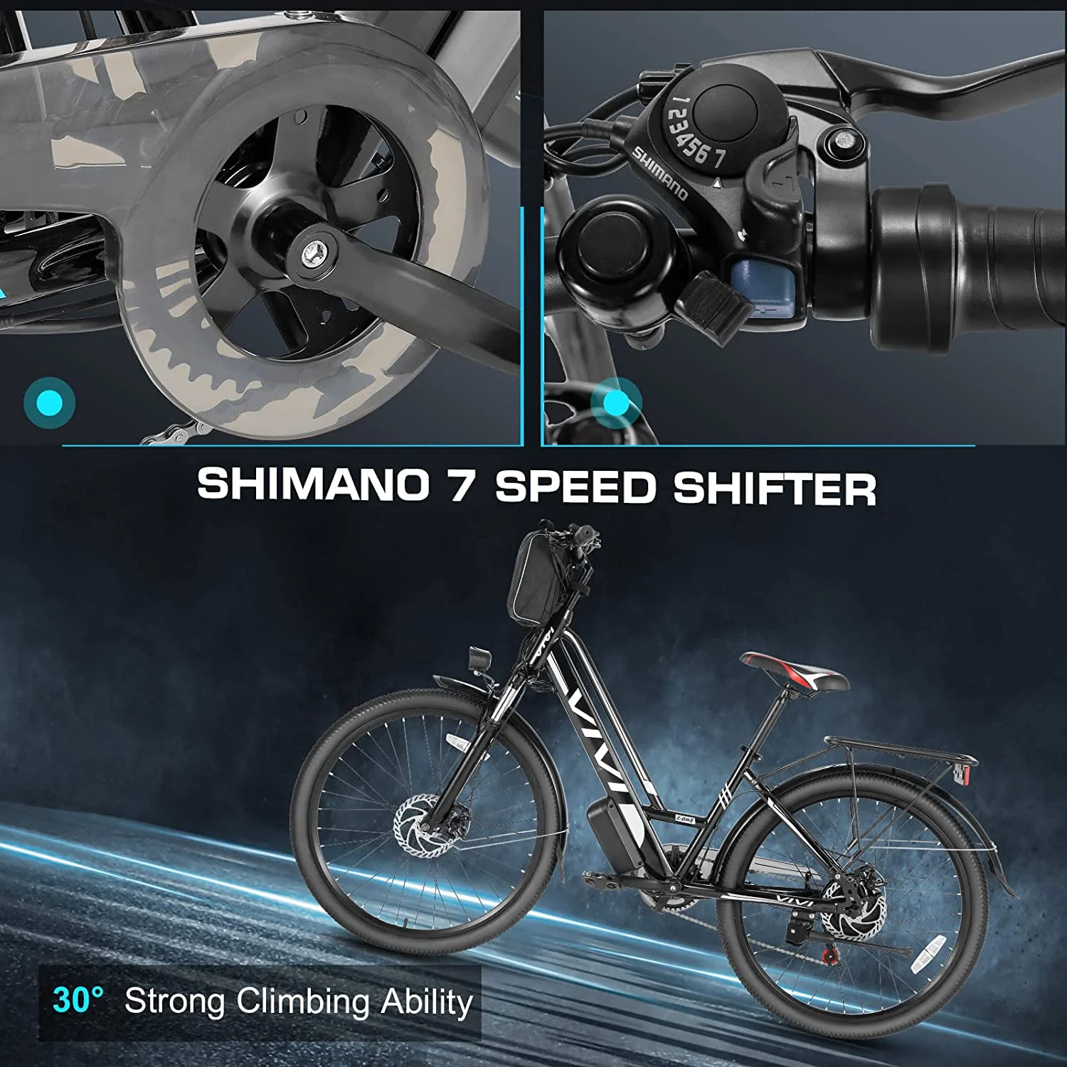 Vivi 26in Step-Through Electric Cruiser Bike, 500W, 48V