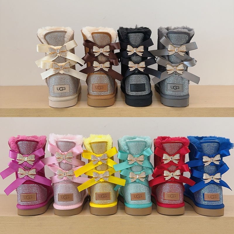 UGG Kids 3280 Double Ribbon Rhinestone Shoes