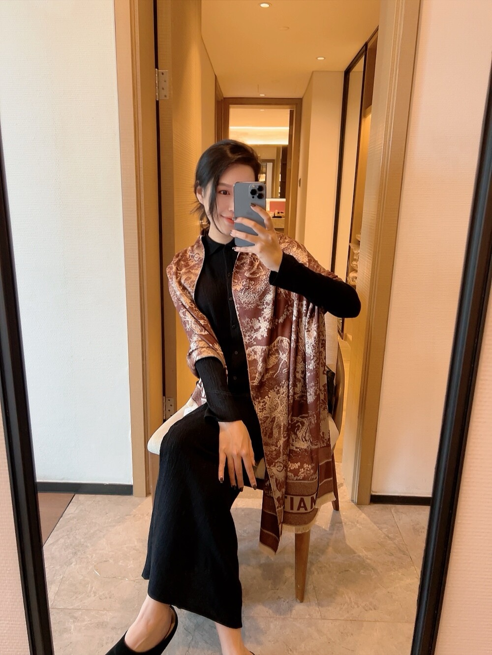 Dior Oblique Scarf Brown 65 x 180 cm