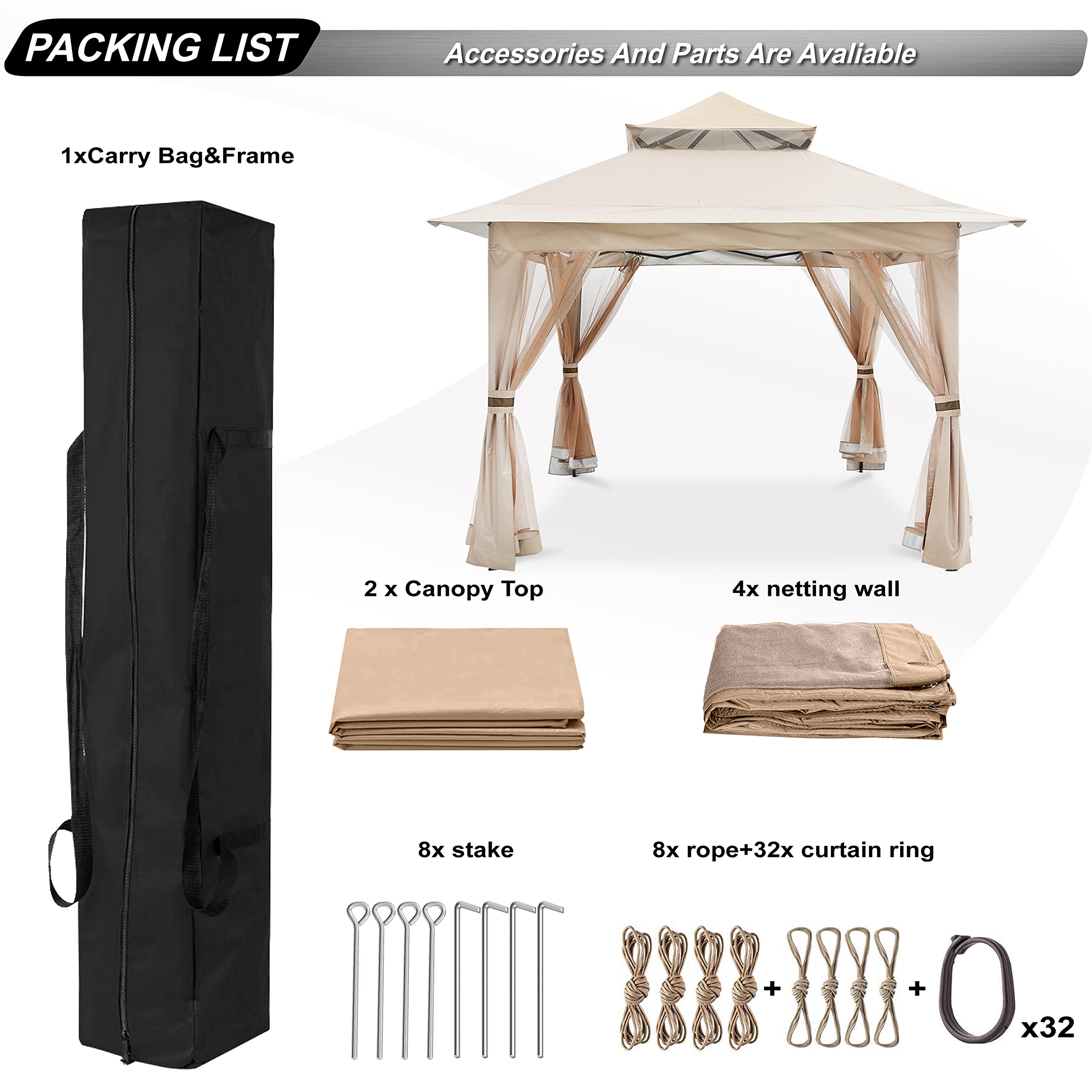 13'x13' Gazebo Tent Pop up Gazebo Canopy Shelter with Nets