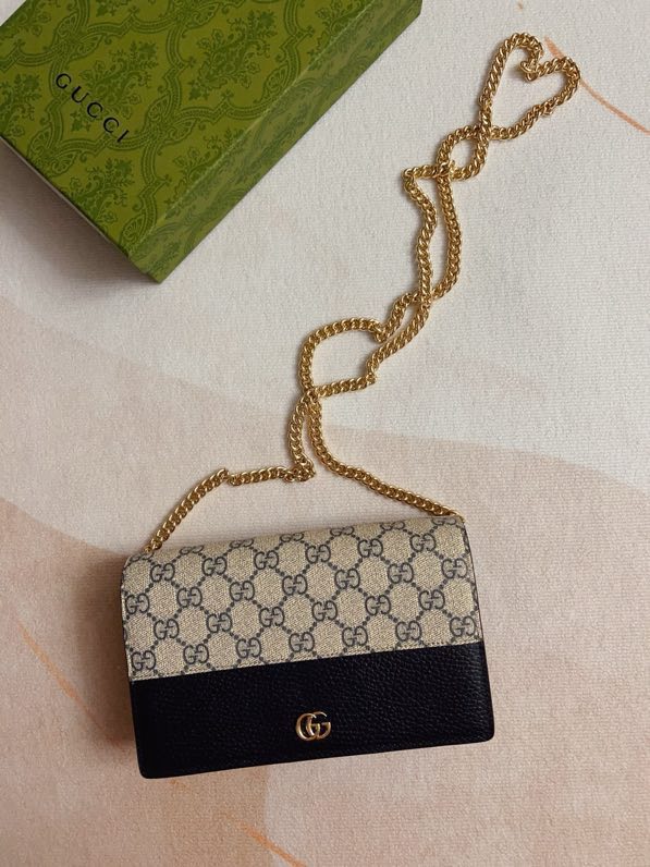 Gucci Supreme Canvas & Leather GG Marmont Chain Wallet