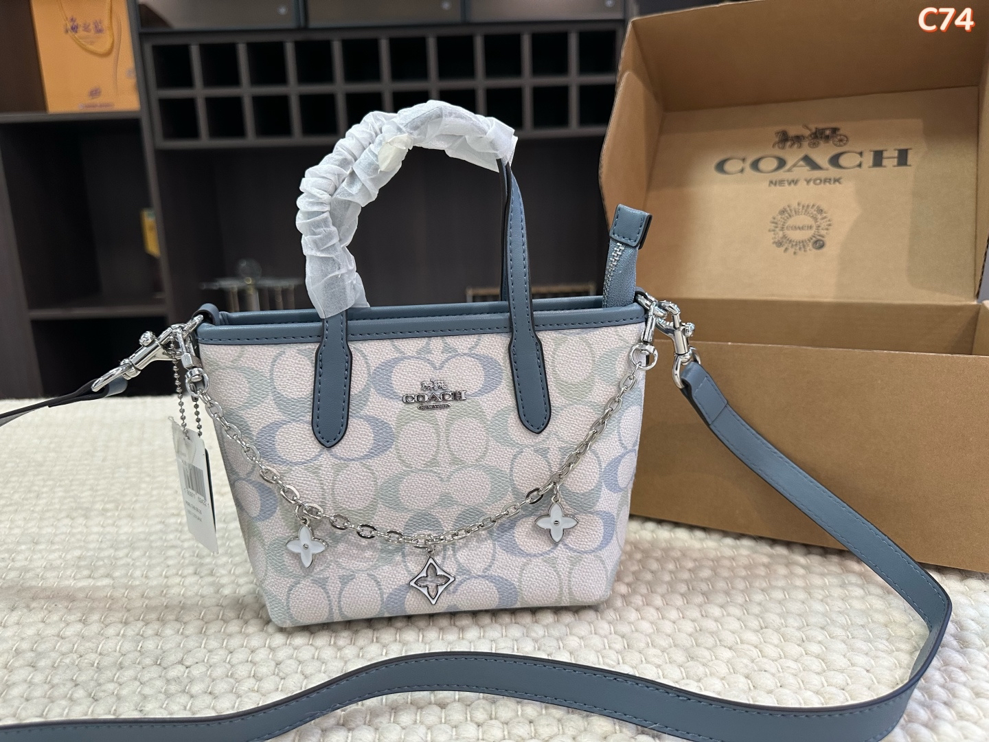 Coach Mini Tote Crossbody Bag with Chain Charms