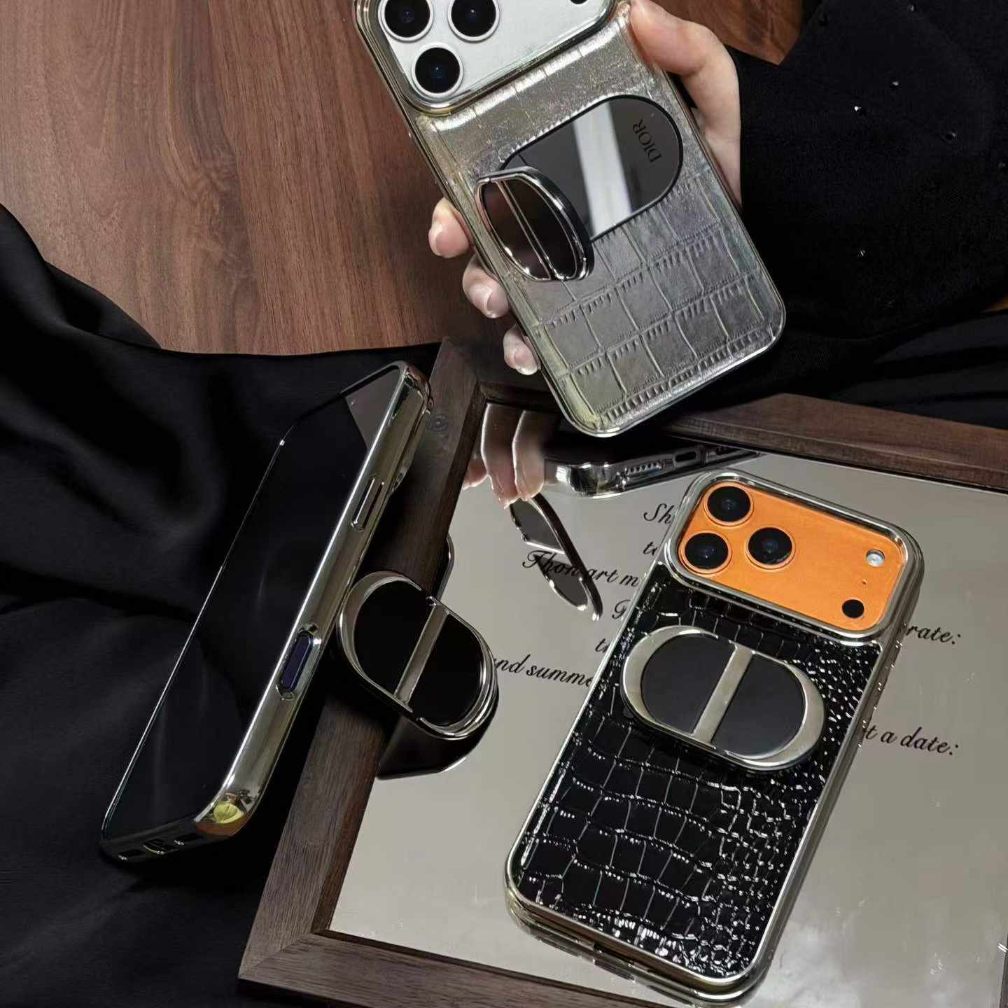 Crocodile Texture Leather Foldable Phone Case With Metal Ring Kickstand For Samsung Z Flip Series