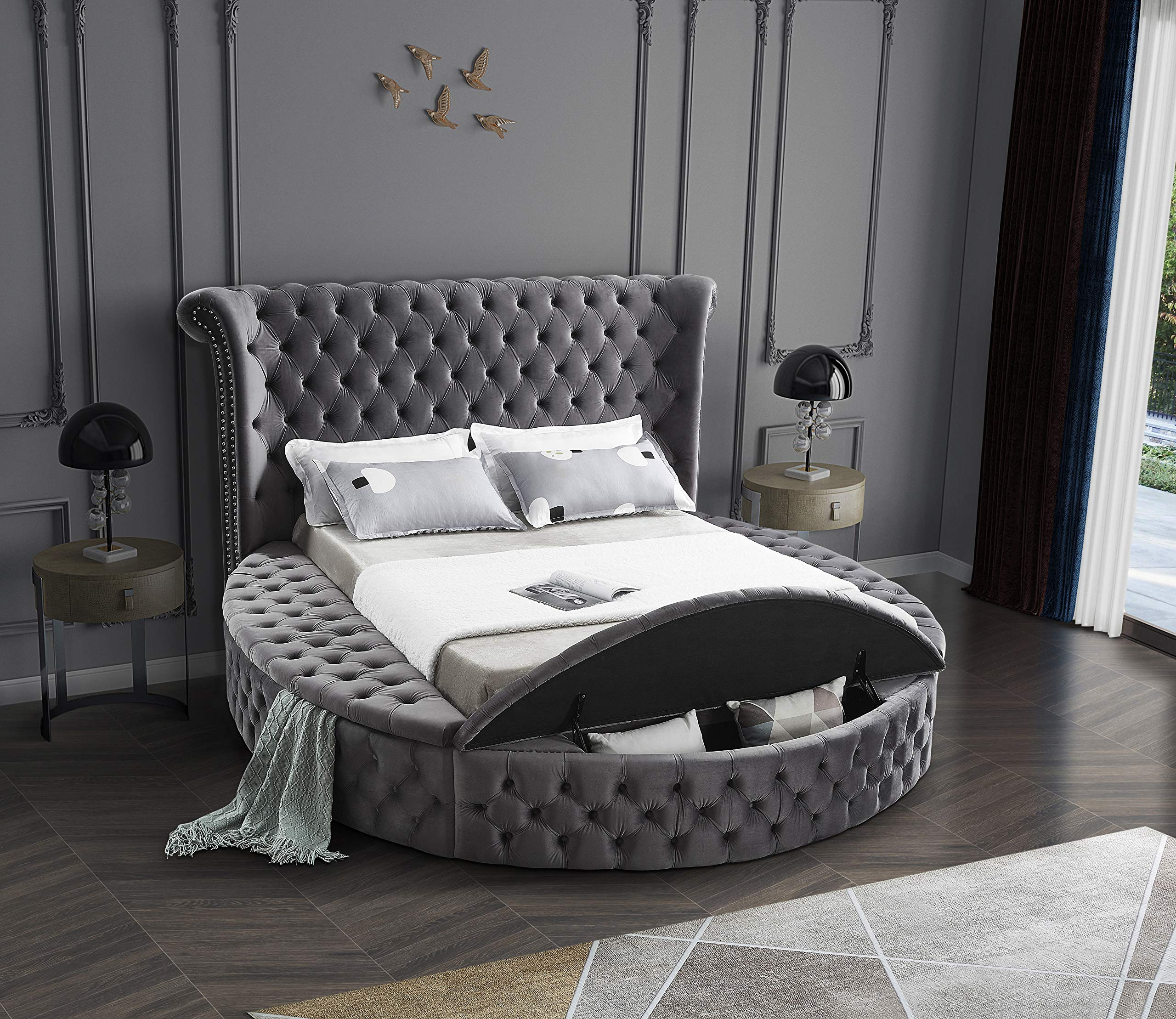 Contemporary Round Shaped Velvet Upholstered Bed with Deep