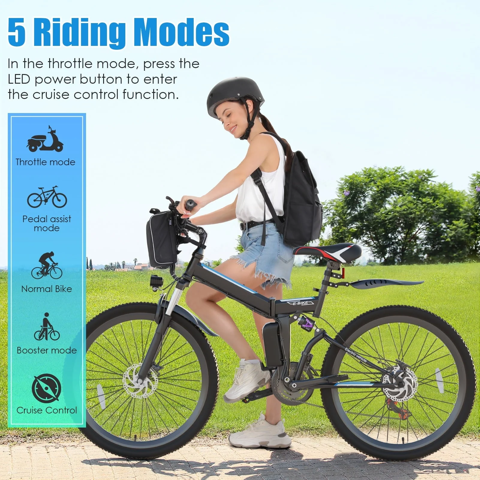 Elifine 26in Folding Electric Mountain Bike, 500W, 48V 7.8Ah