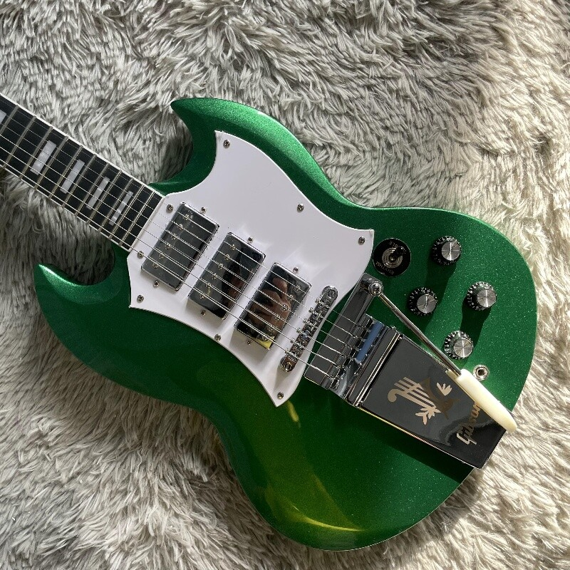 Metallic Green SG 60s Custom Electric Guitar Tremolo Mahogany Body 3H Pickups