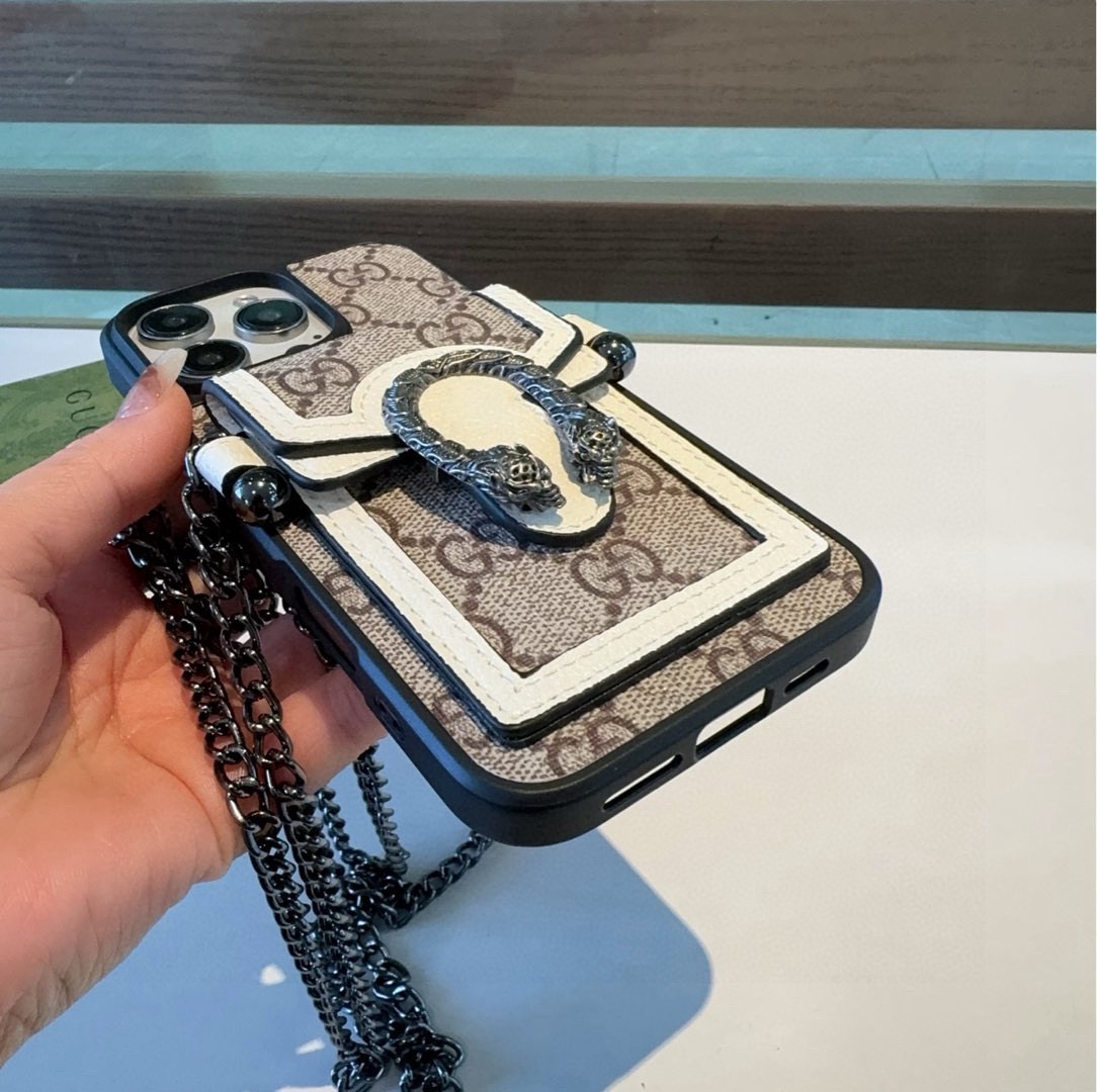 Gucci Dionysus Snake Head Leather Phone Case with Card Slot & Crossbody Strap