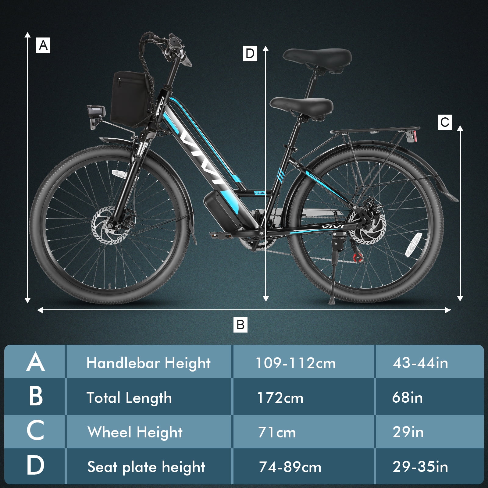 Vivi 26in Step-Through Electric Cruiser Bike, 500W, 48V