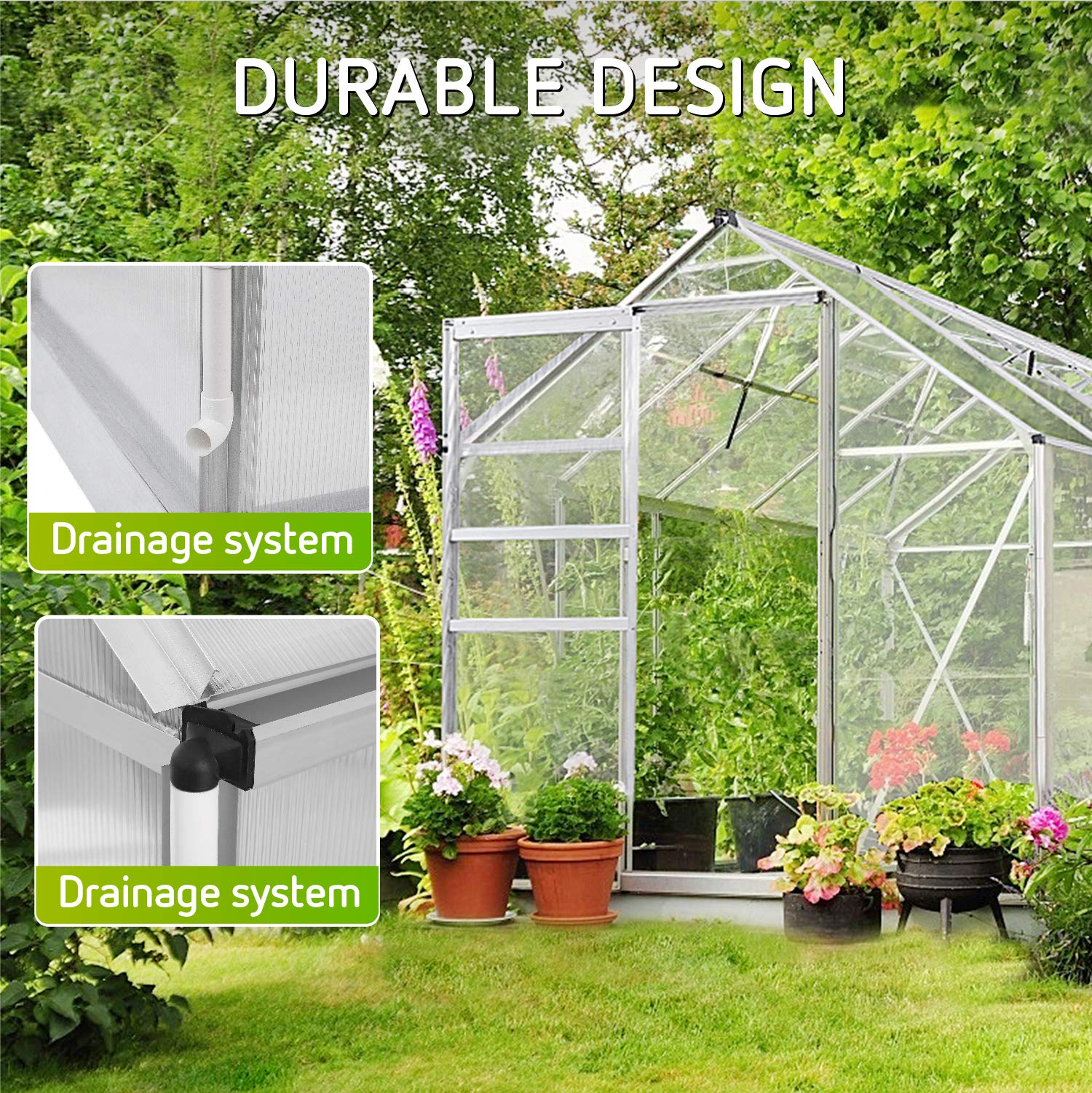 Aluminum Green House with Sliding Door and 2 Ventilation Window