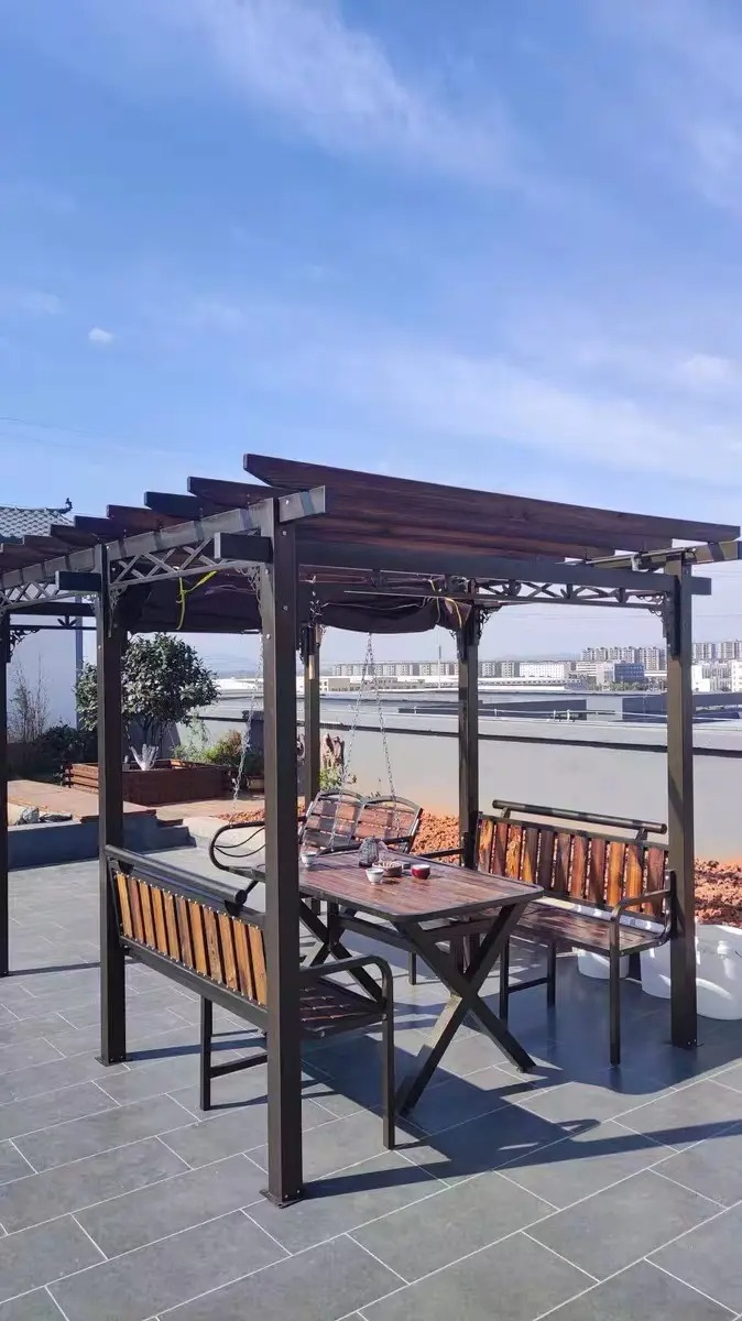 Outdoor Gazebo Swing Grape Rack Anti-Corrosion Wood Aluminum