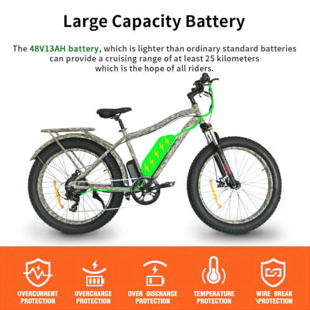 Aostirmotor 26in Fat Tire Electric Mountain Bike, 749W, Black