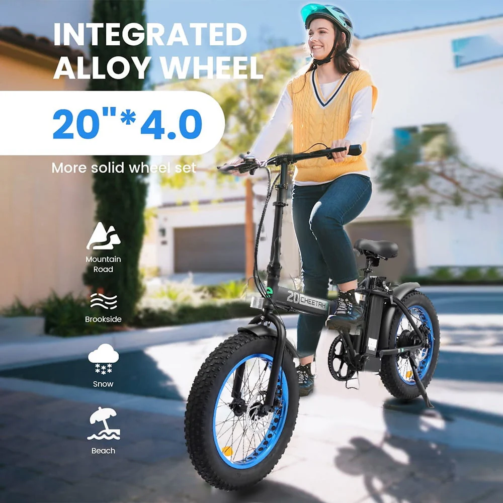 ECOTRIC 20in Folding Fat Tire Electric Bike, 500W, 36V 12Ah, Black/Blue