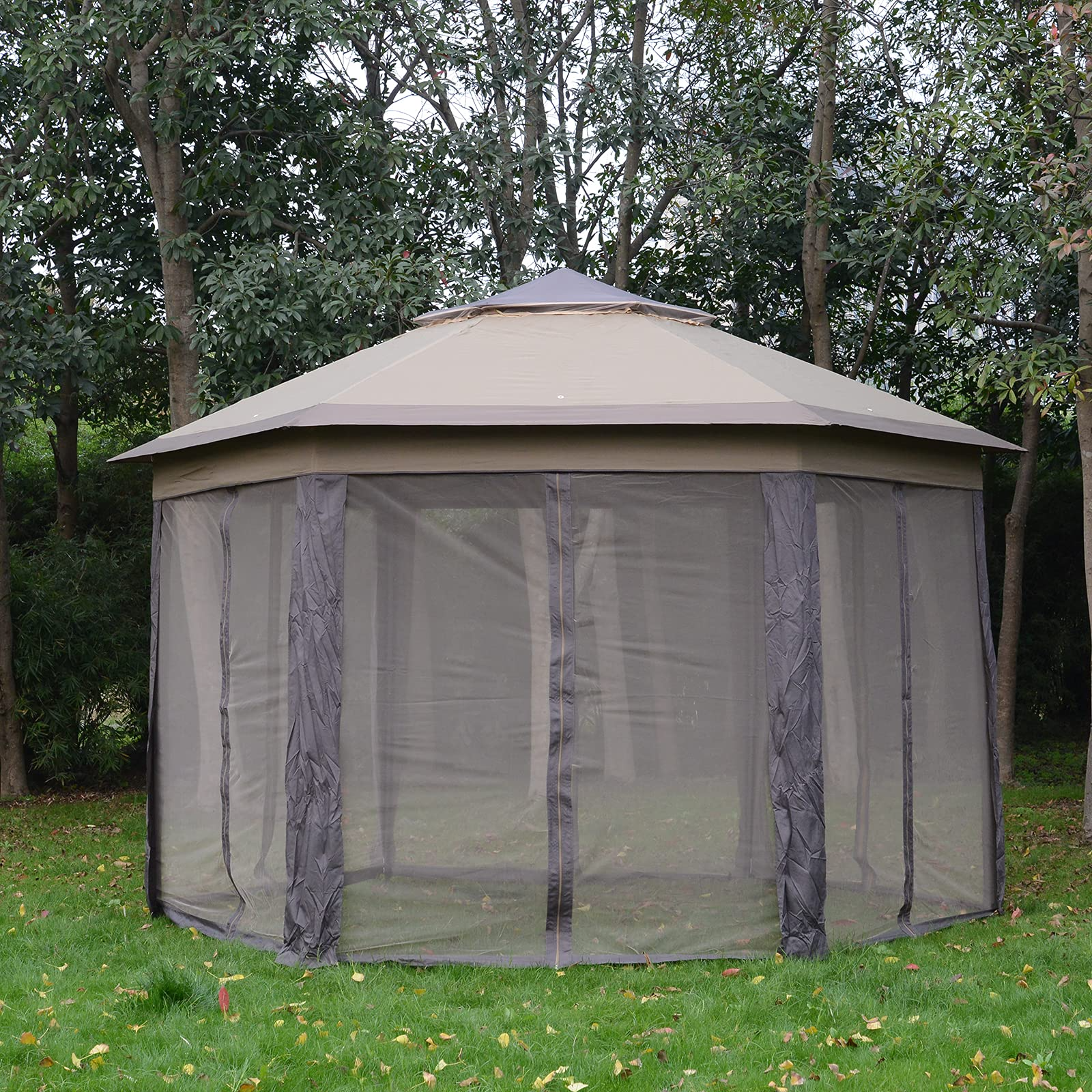 13' x 13' Pop-Up Double Roof Six-Sided Pavilion with Sheltering