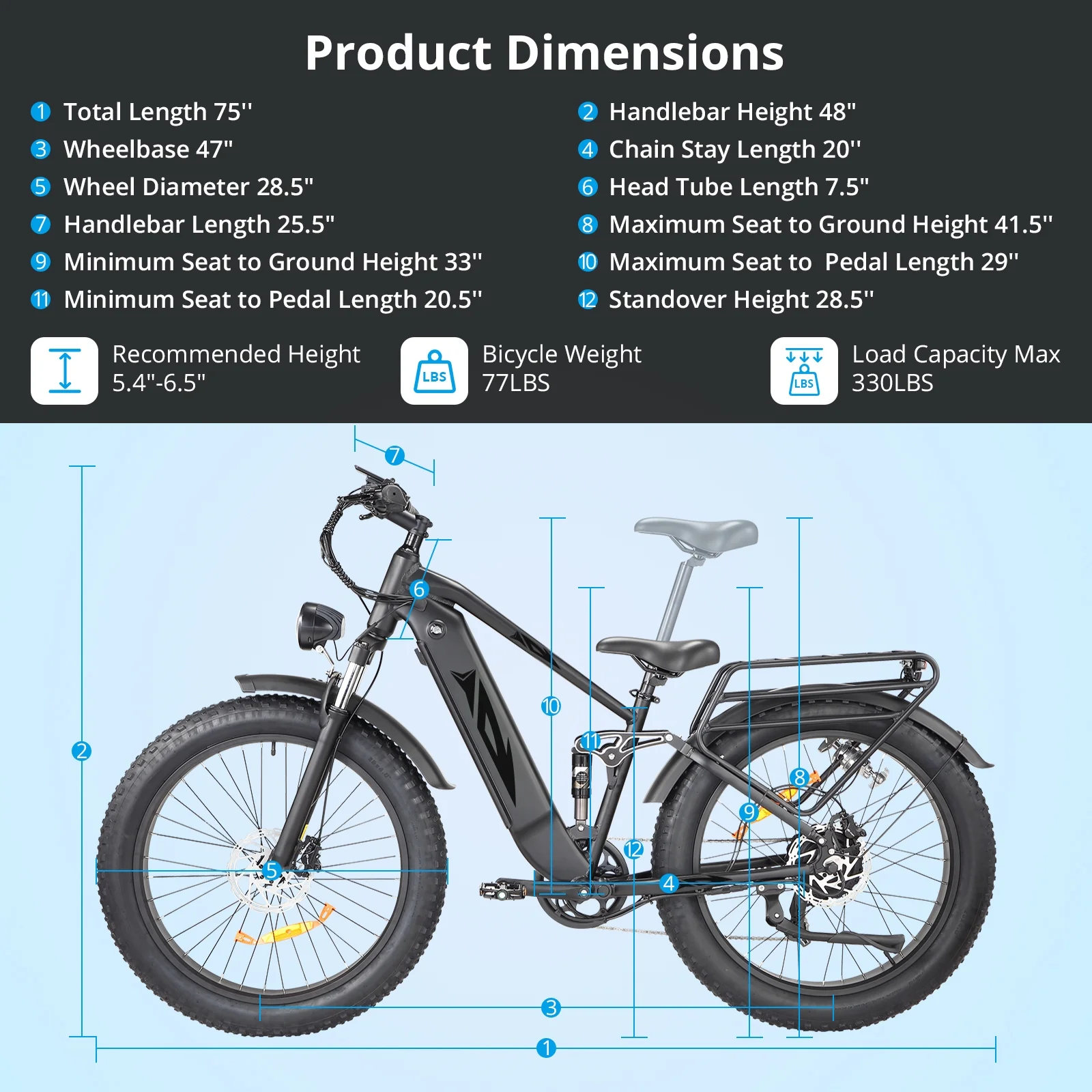 26in Fat Tire Electric Mountain Bike, 1000W, 48V 17.5Ah