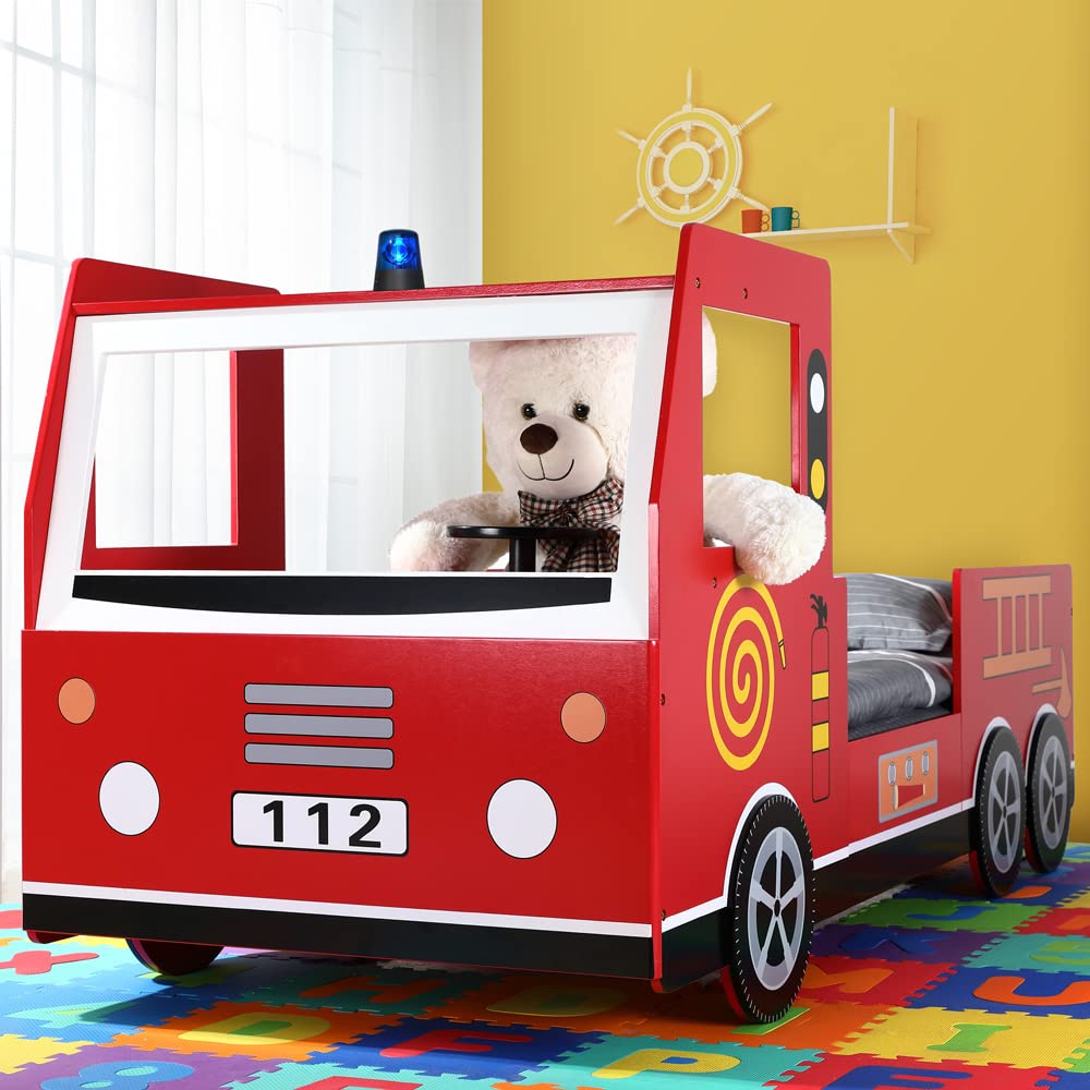 Children's Bed Frame Red Fire Truck Imitation Kids Bed Car