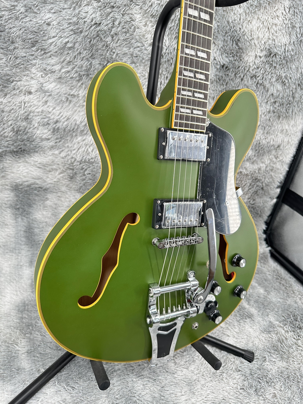 ES-335 Green Jazz Electric Guitar Chrome Part HH Pickup Semi Hollow 6 strings