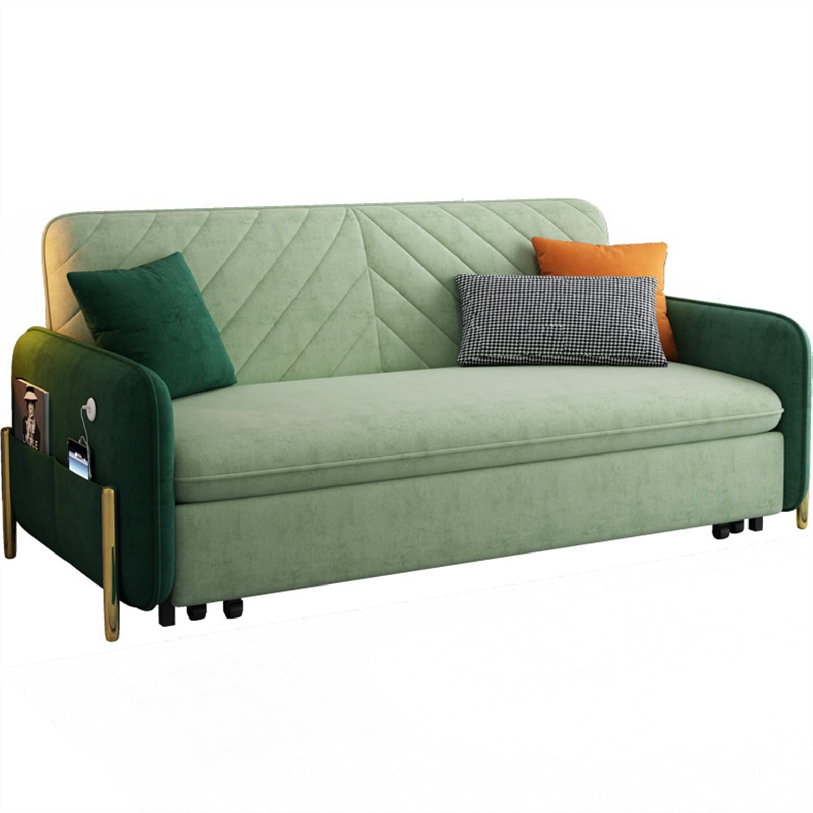 King Bed Sofa Green Upholstered Convertible Sofa
