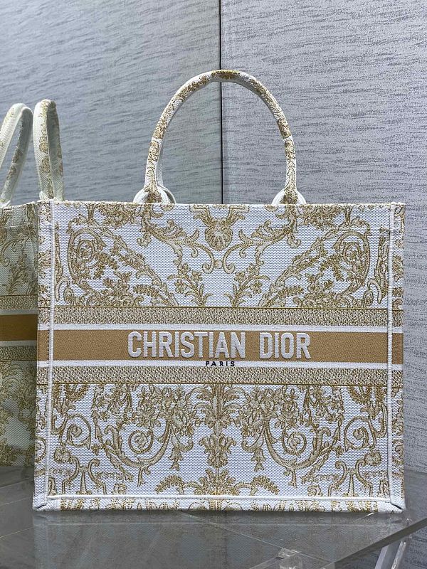 Dior Book Tote Large White Gold Embroidered