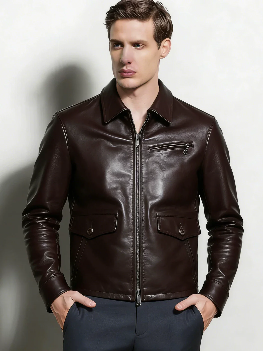 Retro old money wind goatskin jacket